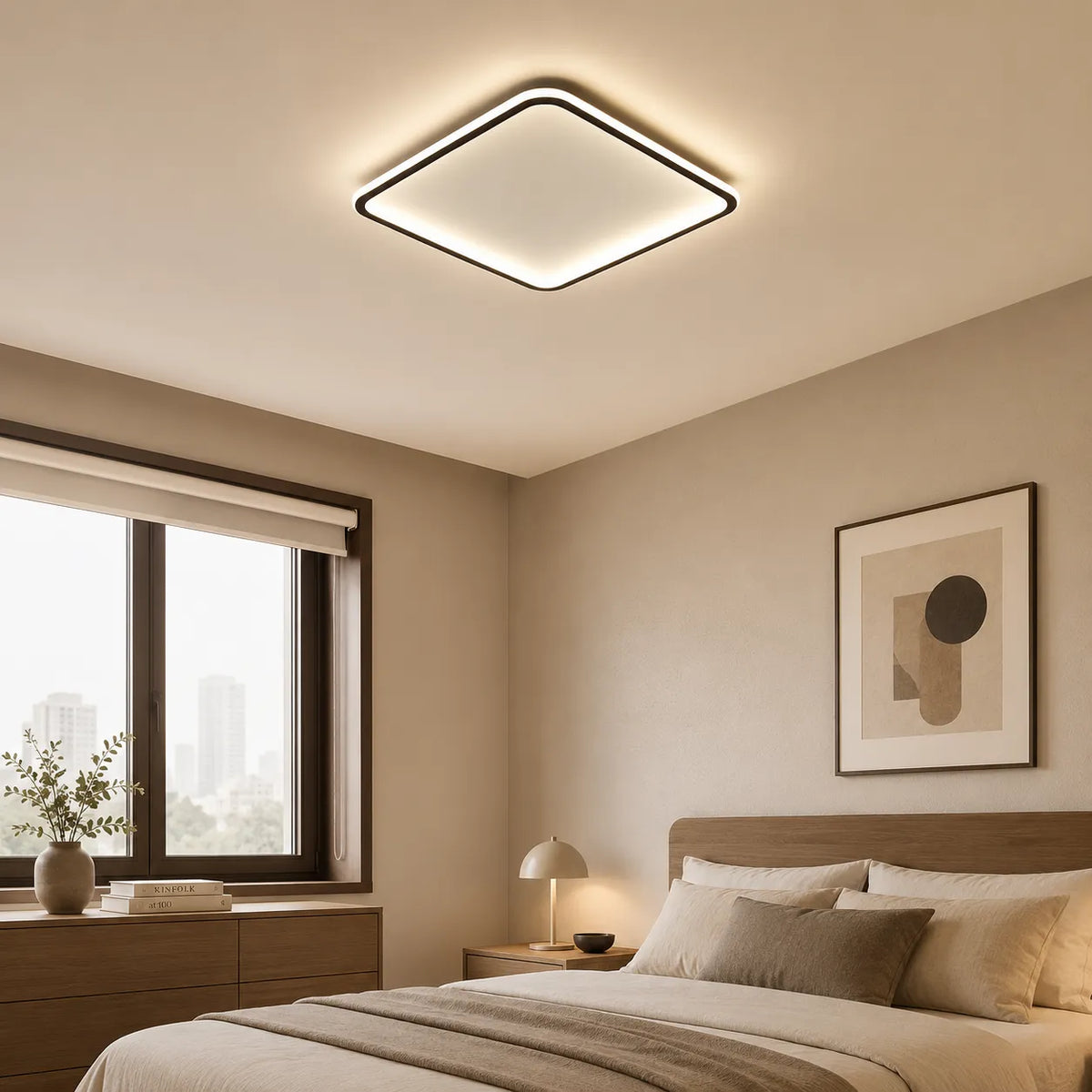 Square LED Oyster Light Scandinavian Flush Mount Ceiling Light for Bedrooms and Living Rooms
