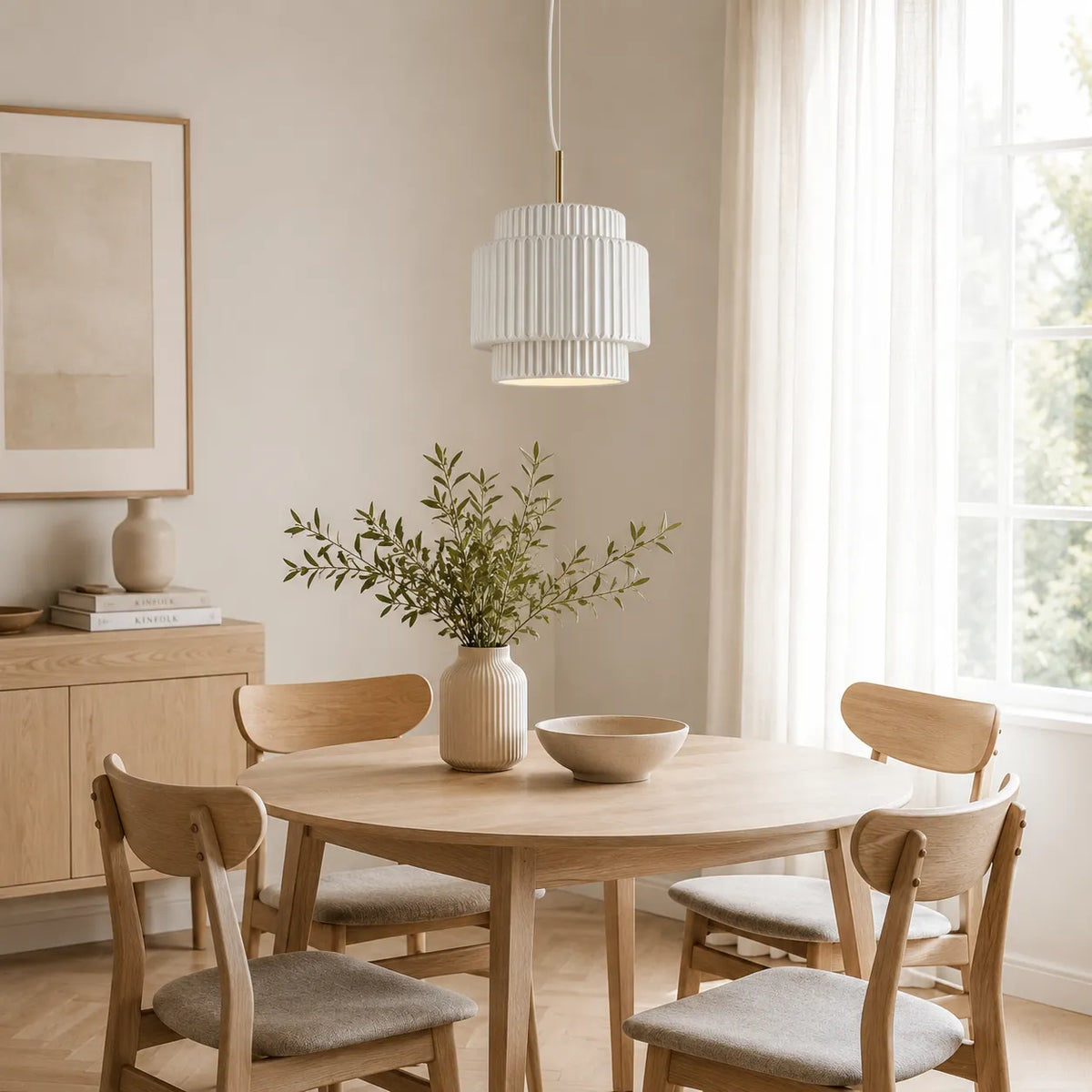 Pendant Light with Tiered Ribbed Resin Shade