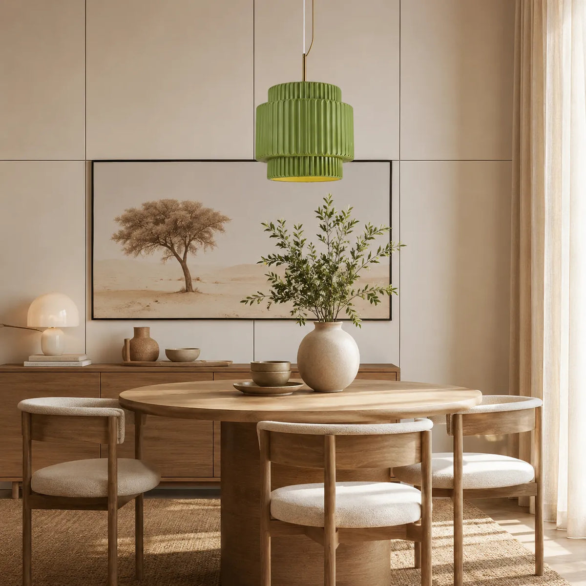 Pendant Light with Tiered Ribbed Resin Shade