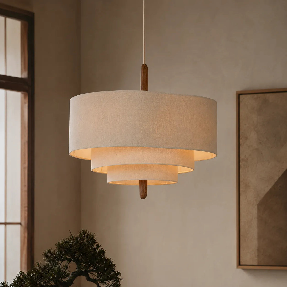 Fabric Pendant Light with Tiered Textile Design for Dining Room and Modern Ambient Lighting