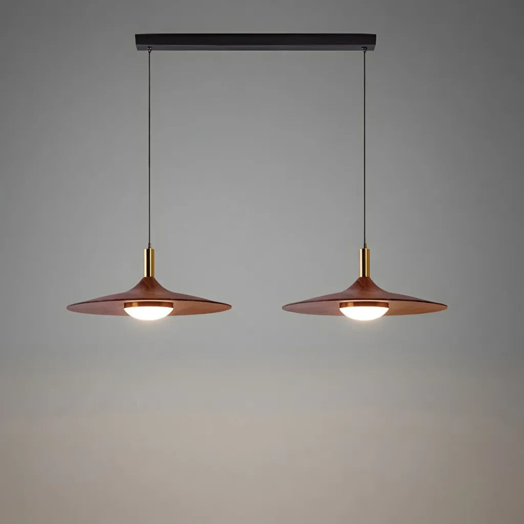 LED Pendant Light with Walnut-Finish Iron Shade and Adjustable Suspension for Kitchen Dining