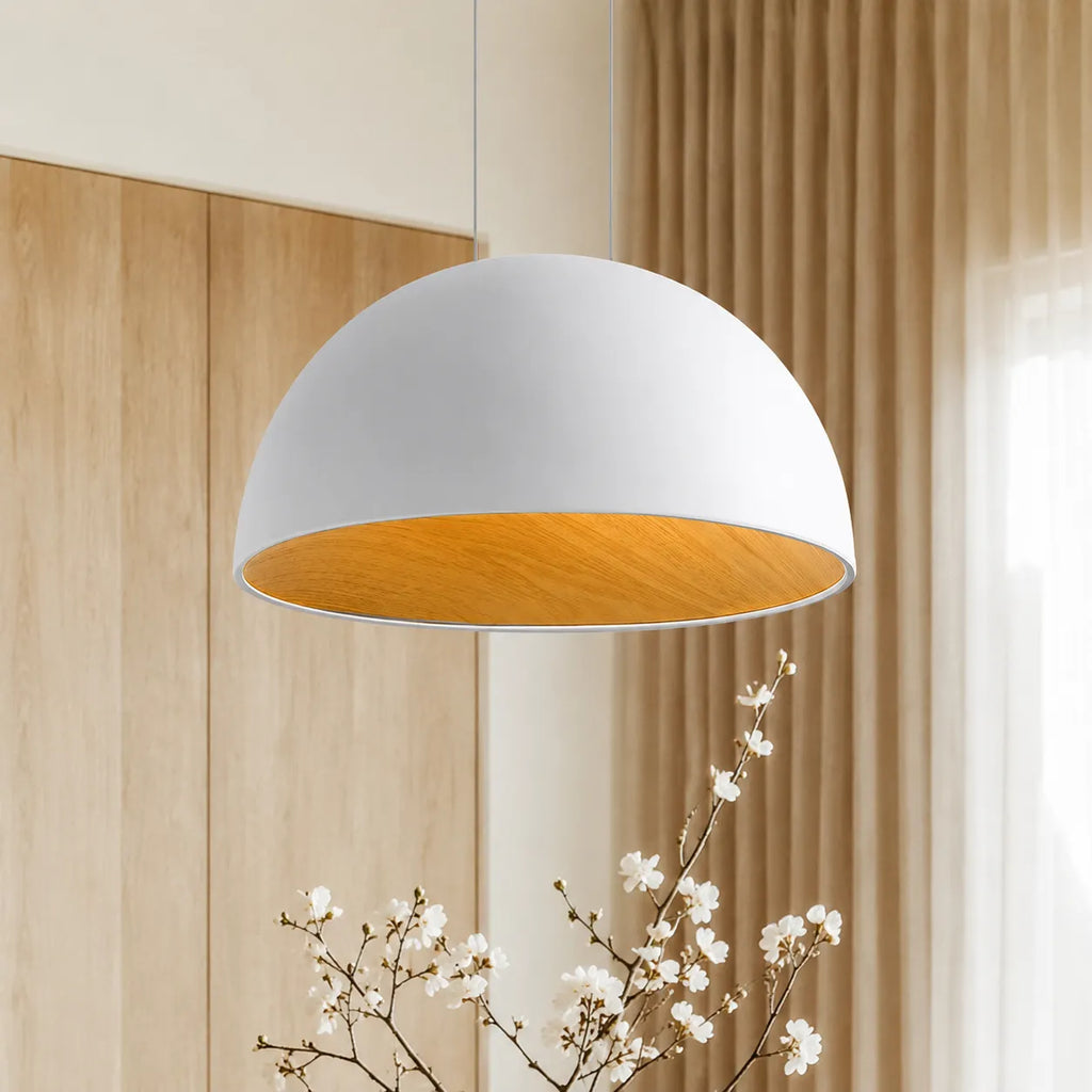 LED-Pendelleuchten mit kuppelförmigem, holzverkleidetem Schirm und einstellbarer Farbtemperatur für Kücheninseln