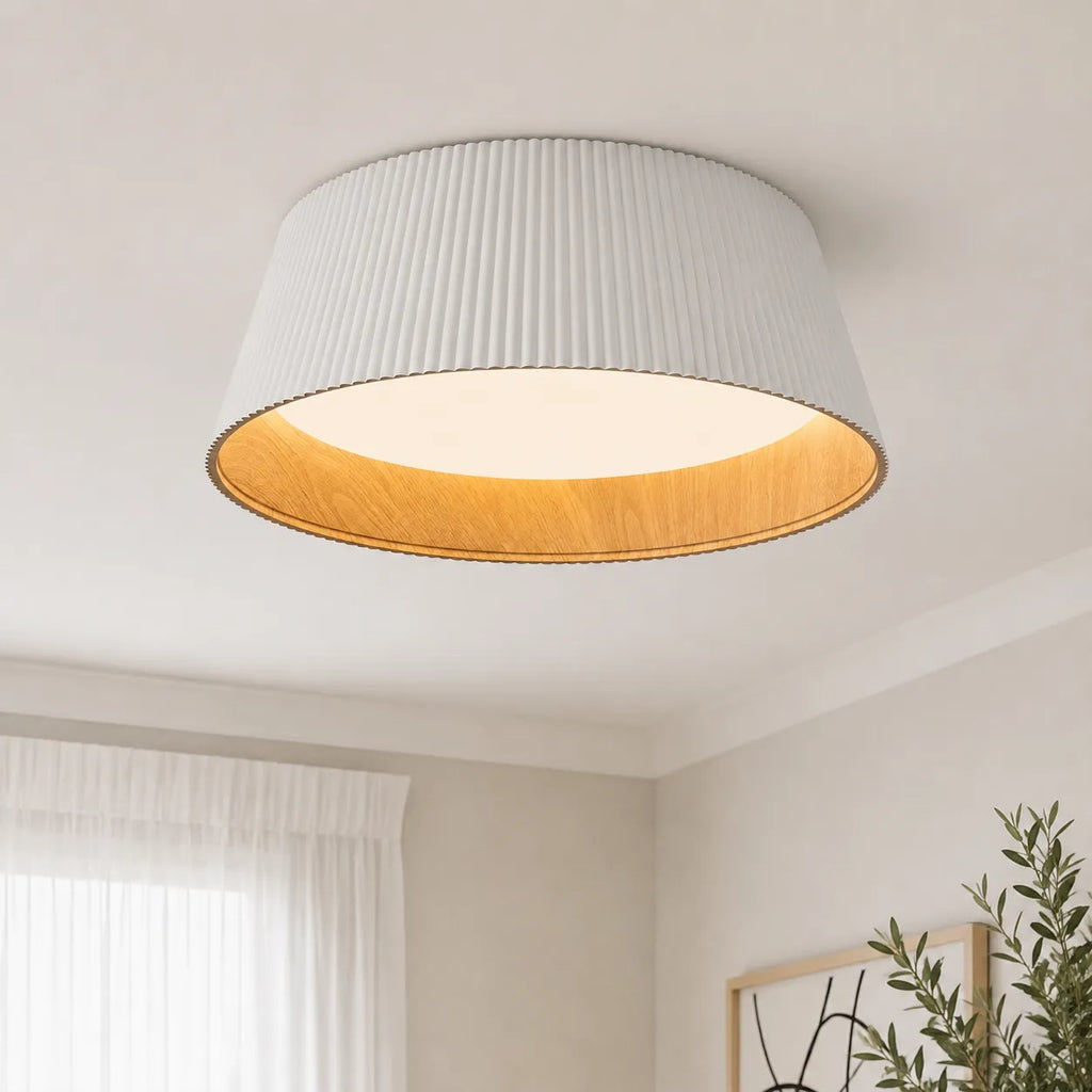 LED Oyster Light with Wood Accent Flush Mount Ceiling Light for Bedroom and Living Room