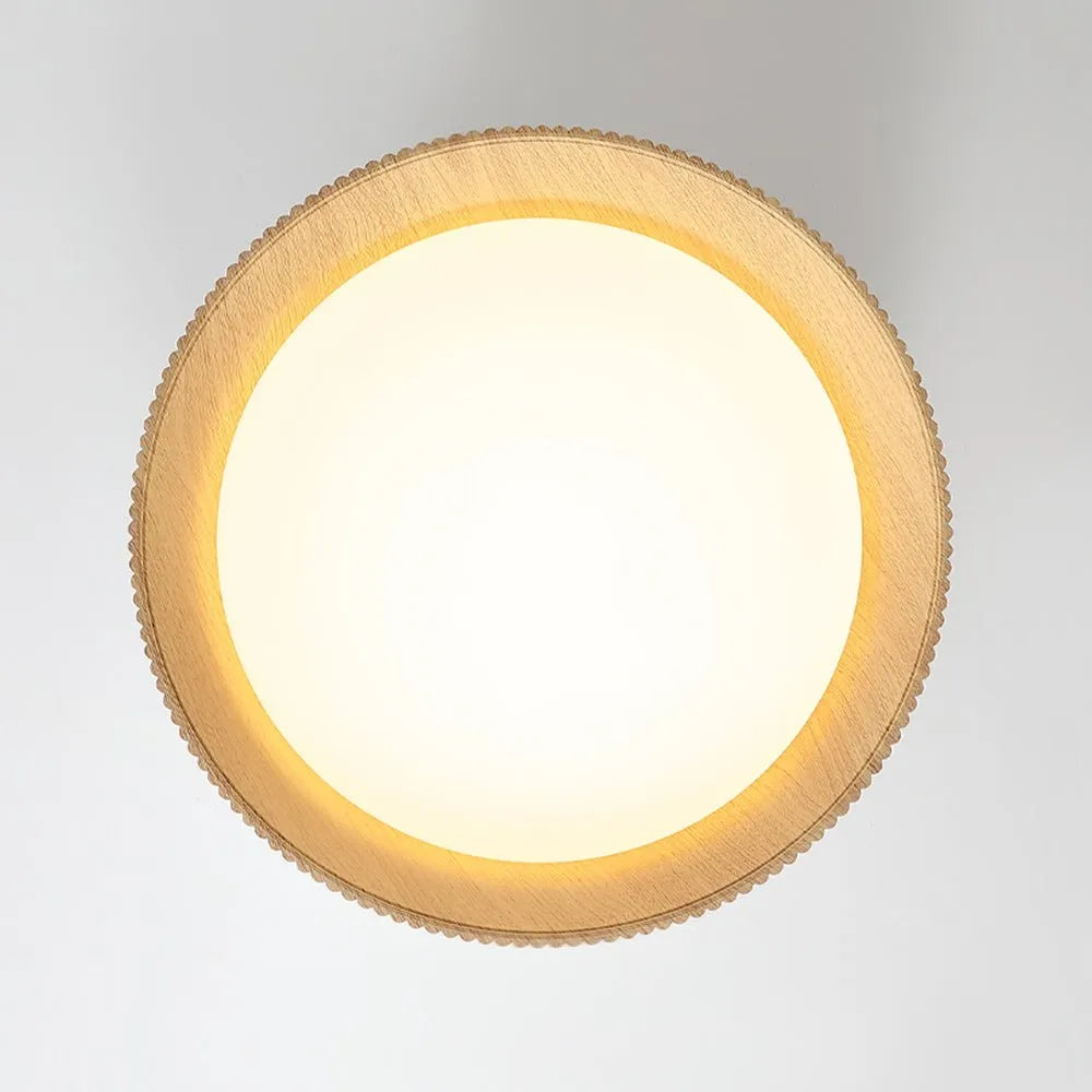 LED Oyster Light with Wood Accent Flush Mount Ceiling Light for Bedroom and Living Room