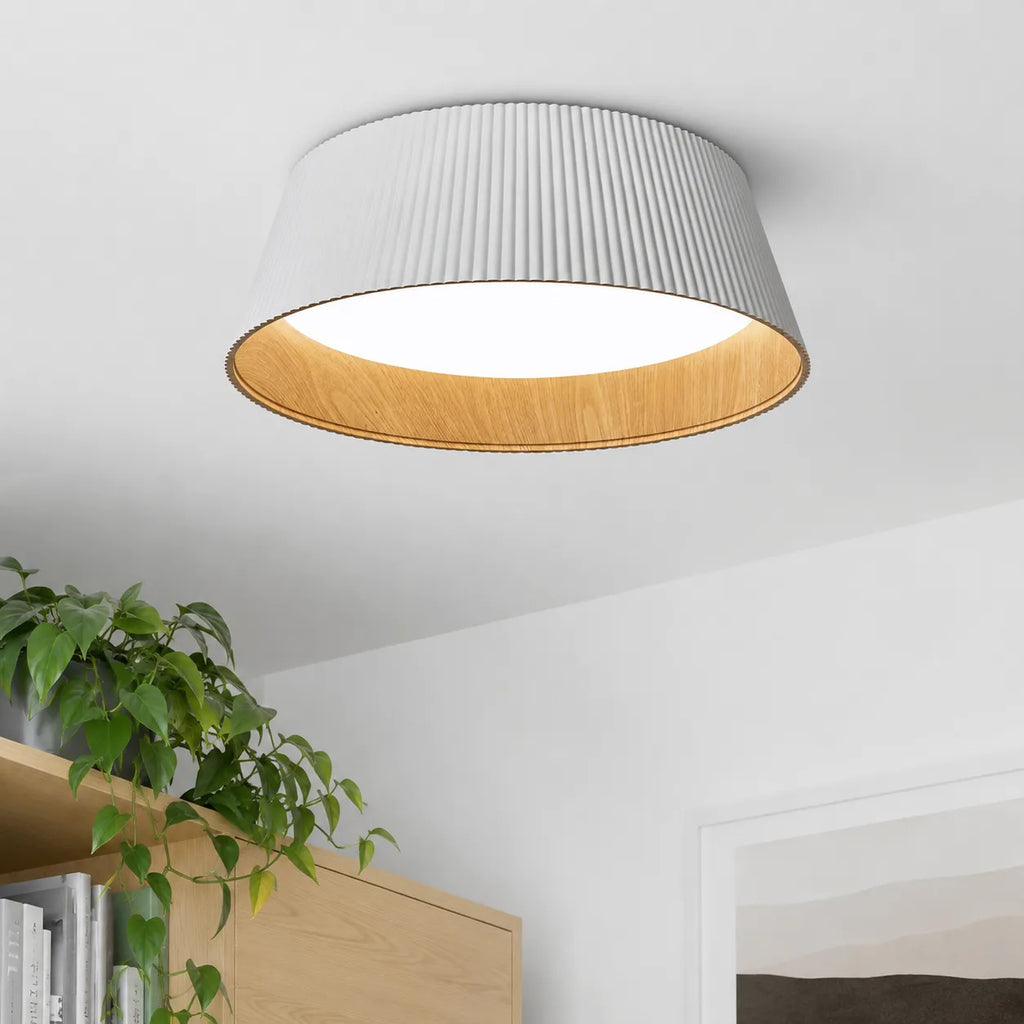 LED Oyster Light with Wood Accent Flush Mount Ceiling Light for Bedroom and Living Room