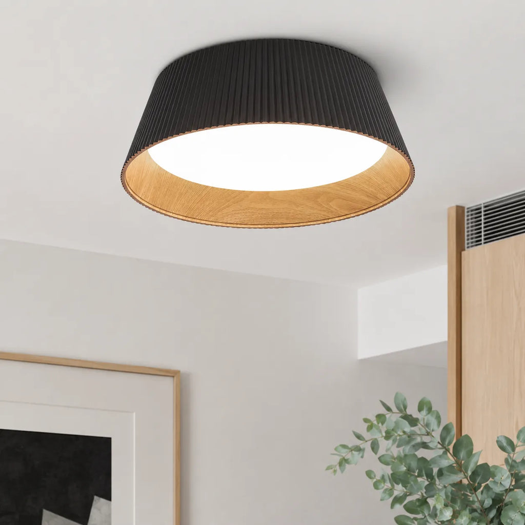 LED Oyster Light with Wood Accent Flush Mount Ceiling Light for Bedroom and Living Room
