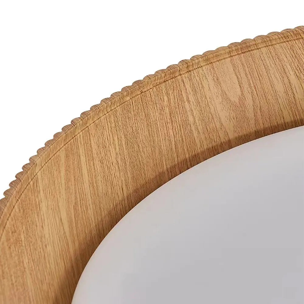 LED Oyster Light with Wood Accent Flush Mount Ceiling Light for Bedroom and Living Room