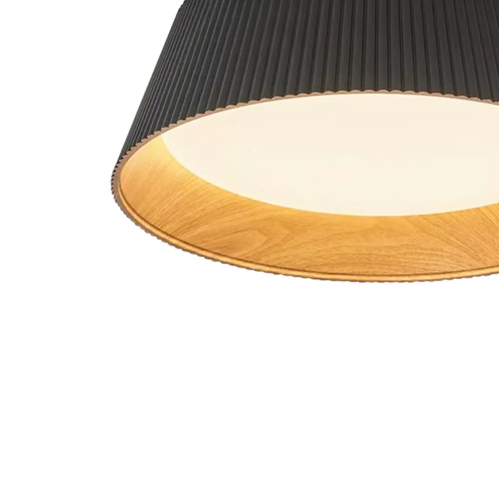 LED Oyster Light with Wood Accent Flush Mount Ceiling Light for Bedroom and Living Room