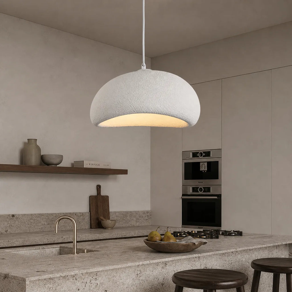 Pendant Light with Asymmetrical Dome and Smooth Fibreglass Surface