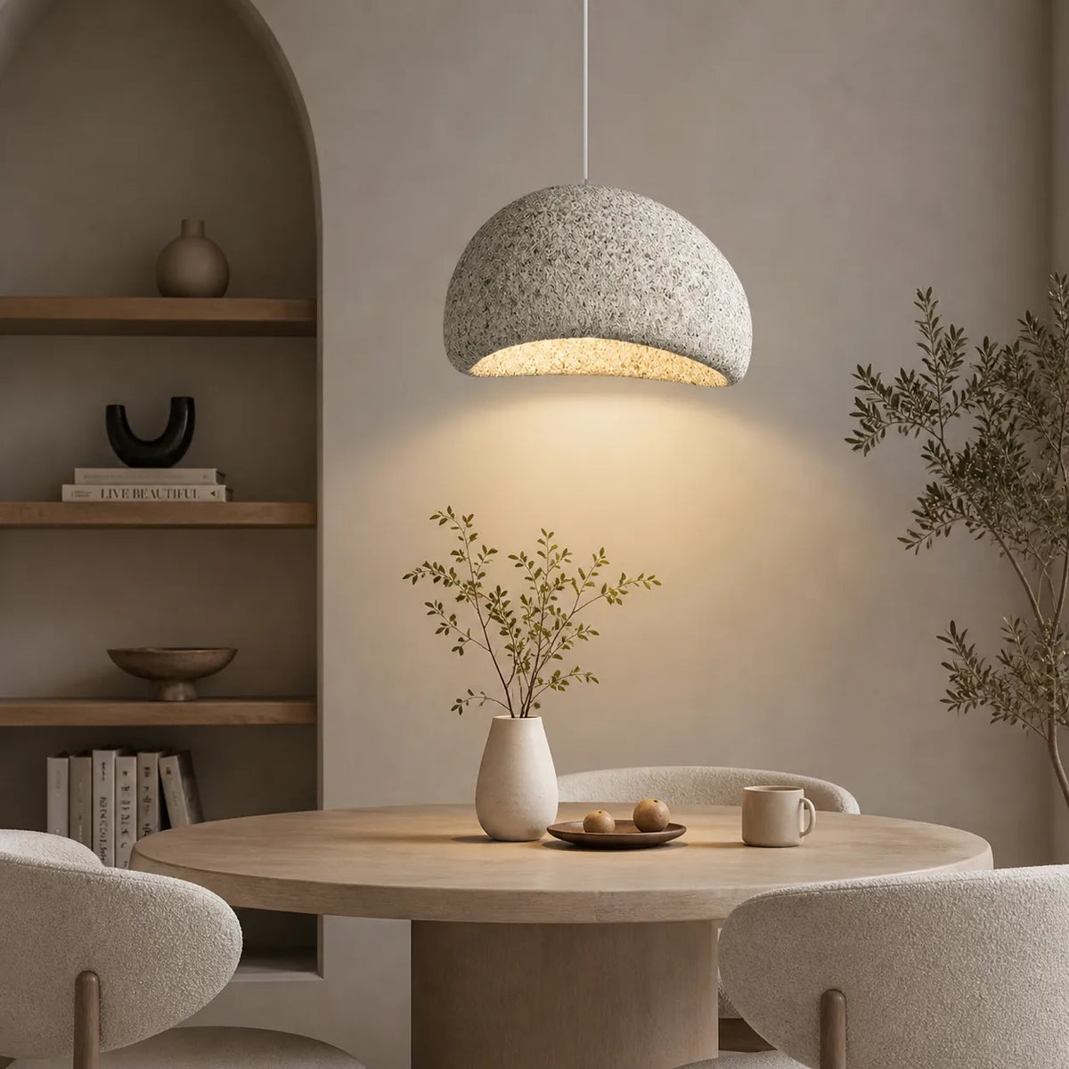 Pendant Light with Asymmetrical Dome and Smooth Fibreglass Surface