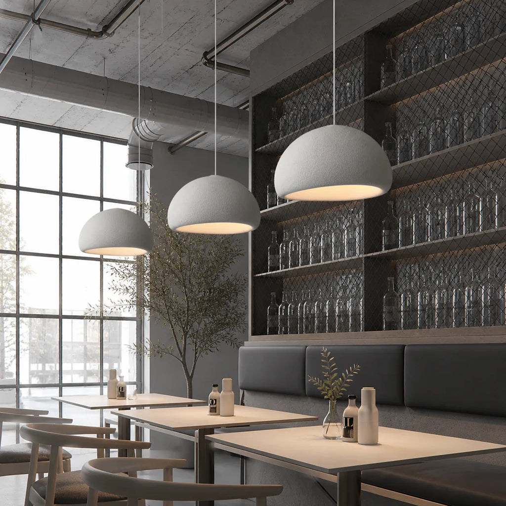 Pendant Light with Asymmetrical Dome and Smooth Fibreglass Surface