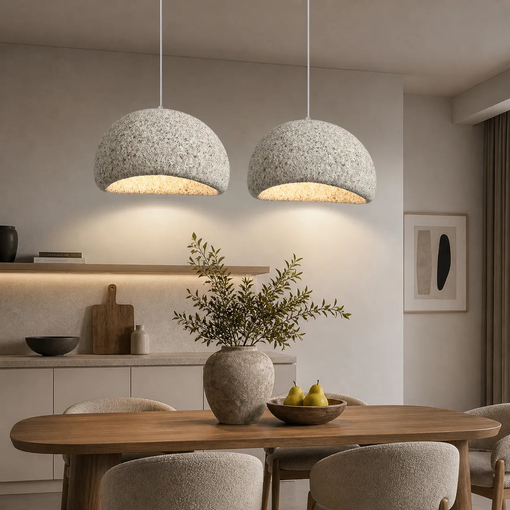 Pendant Light with Asymmetrical Dome and Smooth Fibreglass Surface