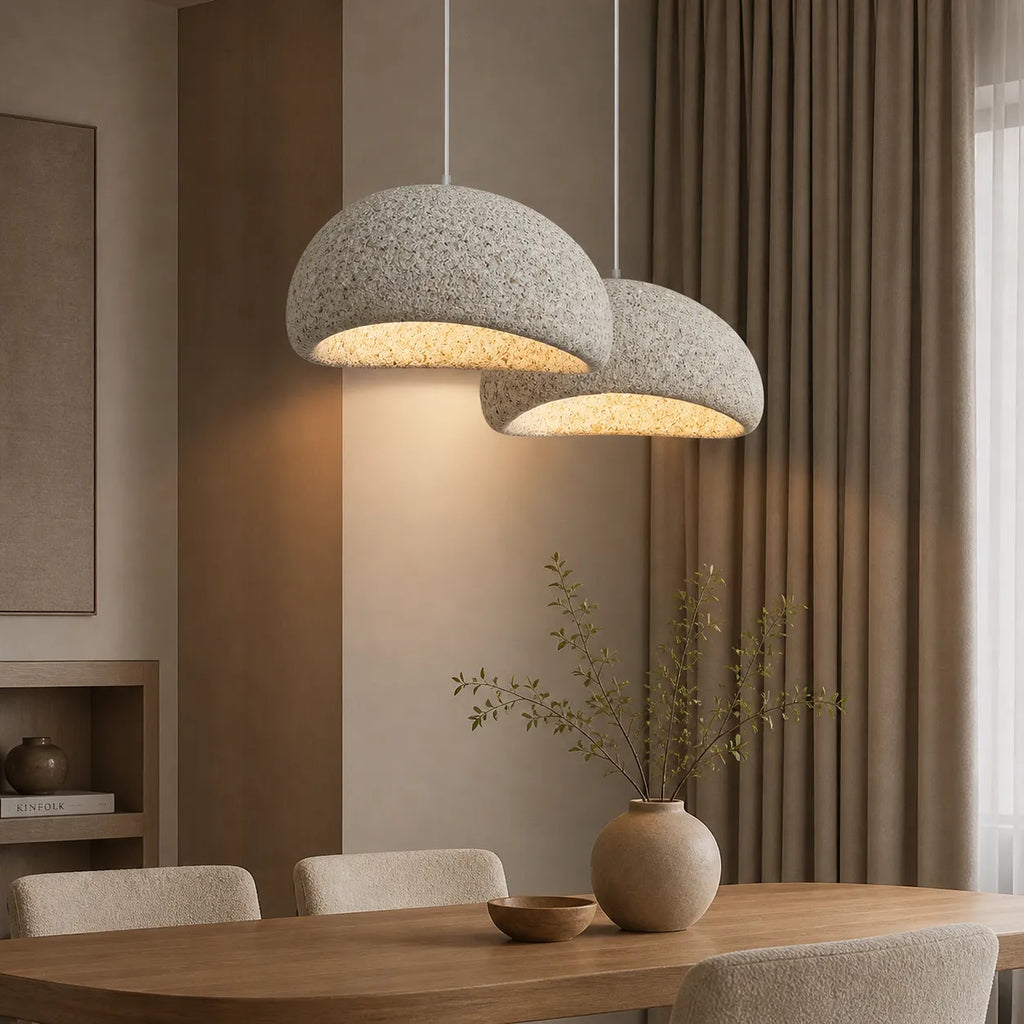 Pendant Light with Asymmetrical Dome and Smooth Fibreglass Surface