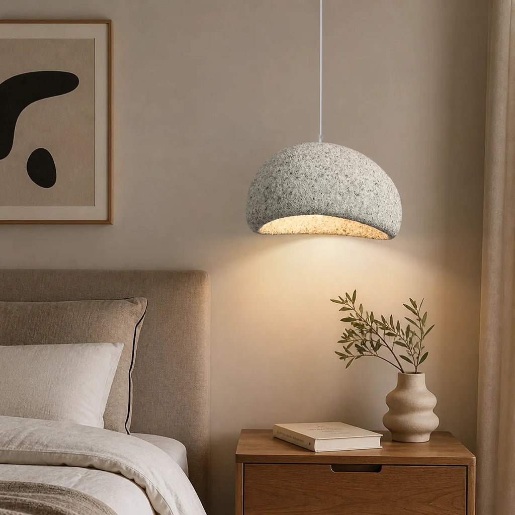 Pendant Light with Asymmetrical Dome and Smooth Fibreglass Surface