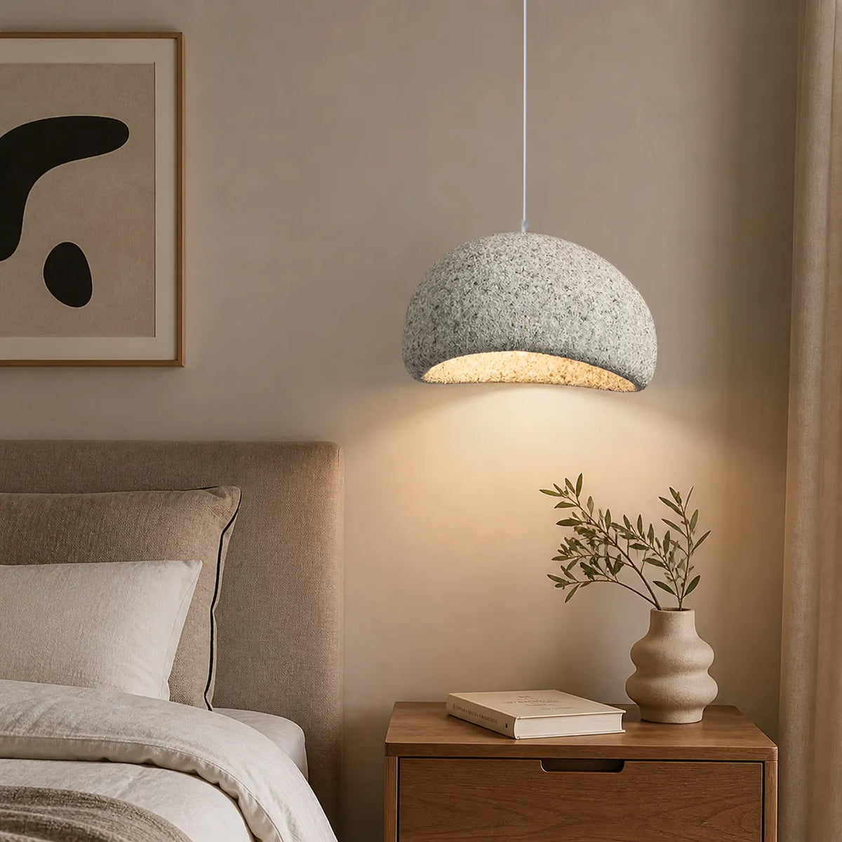 Pendant Light with Asymmetrical Dome and Smooth Fibreglass Surface