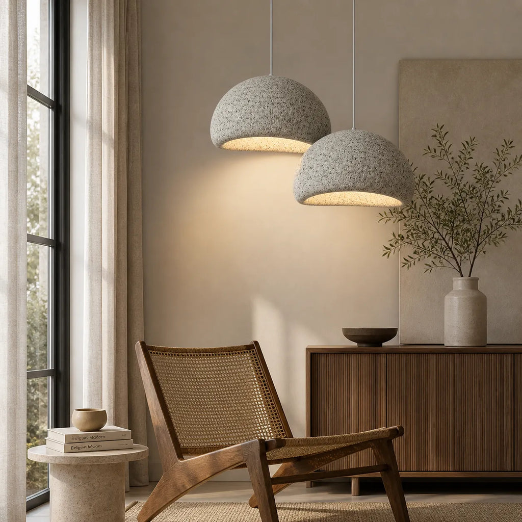 Pendant Light with Asymmetrical Dome and Smooth Fibreglass Surface
