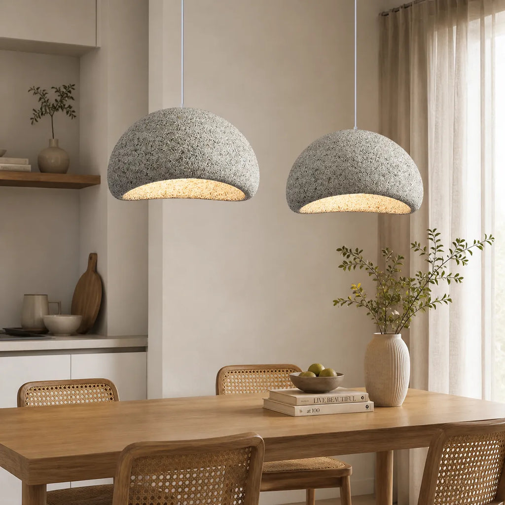 Pendant Light with Asymmetrical Dome and Smooth Fibreglass Surface