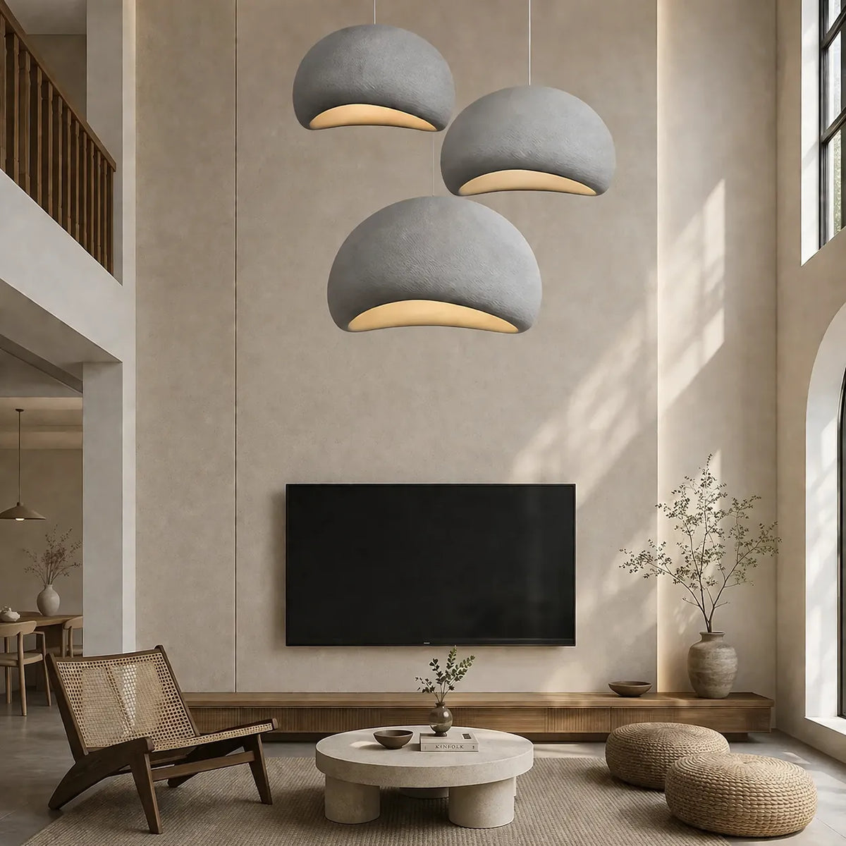 Pendant Light with Asymmetrical Dome and Smooth Fibreglass Surface
