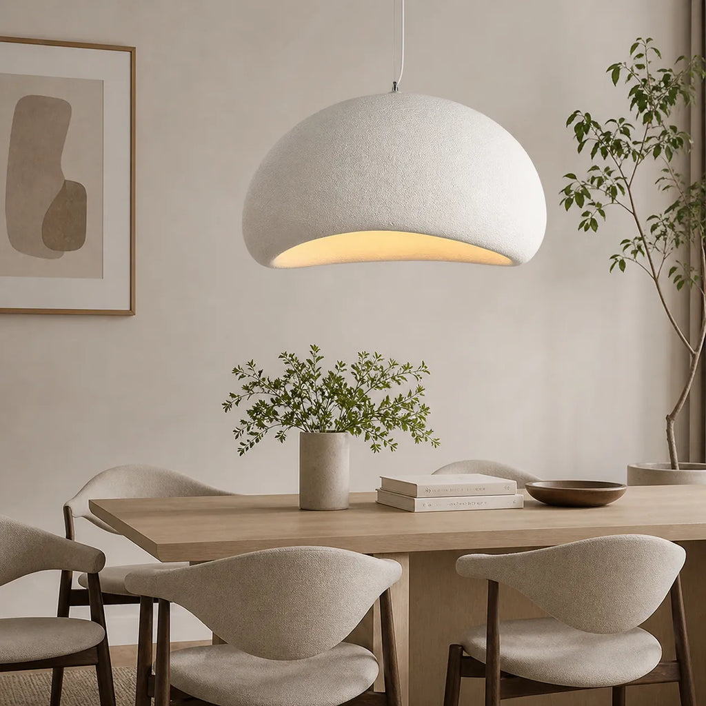 Pendant Light with Asymmetrical Dome and Smooth Fibreglass Surface