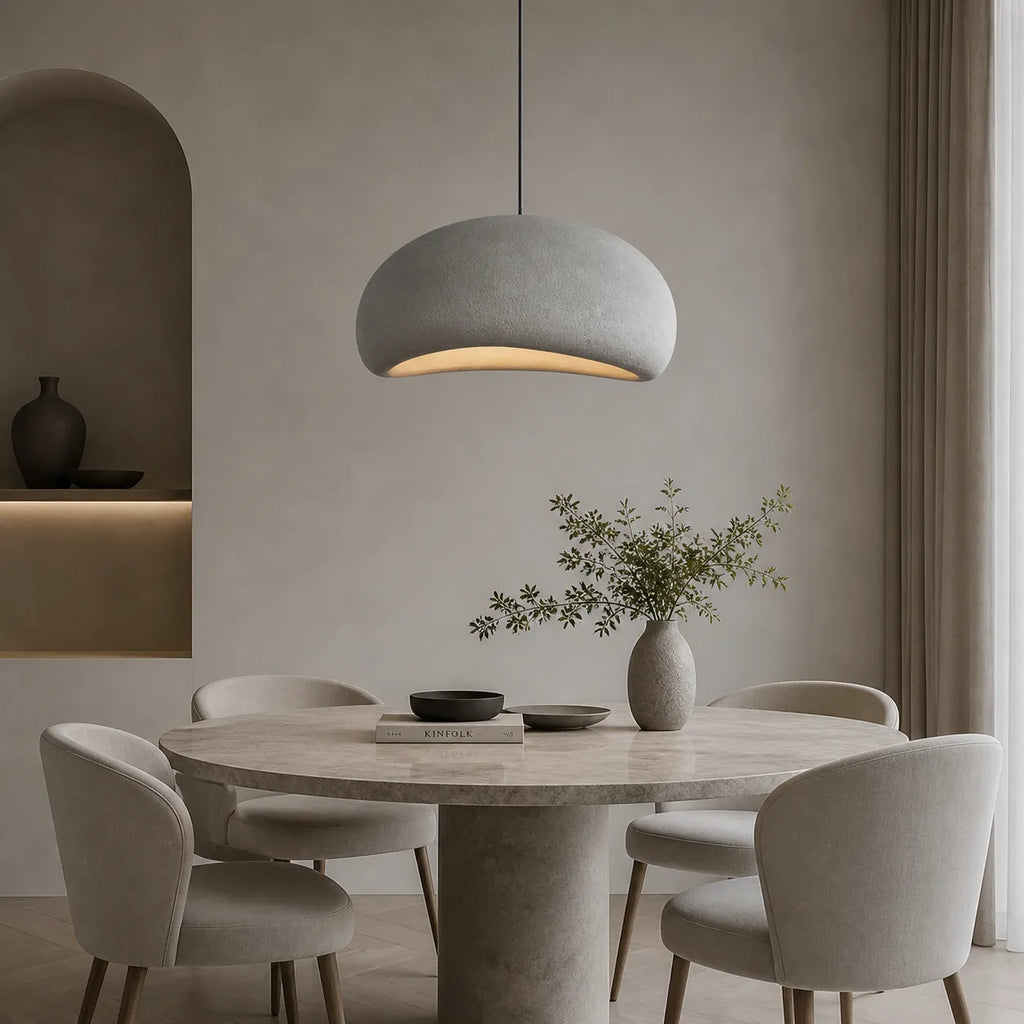 Pendant Light with Asymmetrical Dome and Smooth Fibreglass Surface