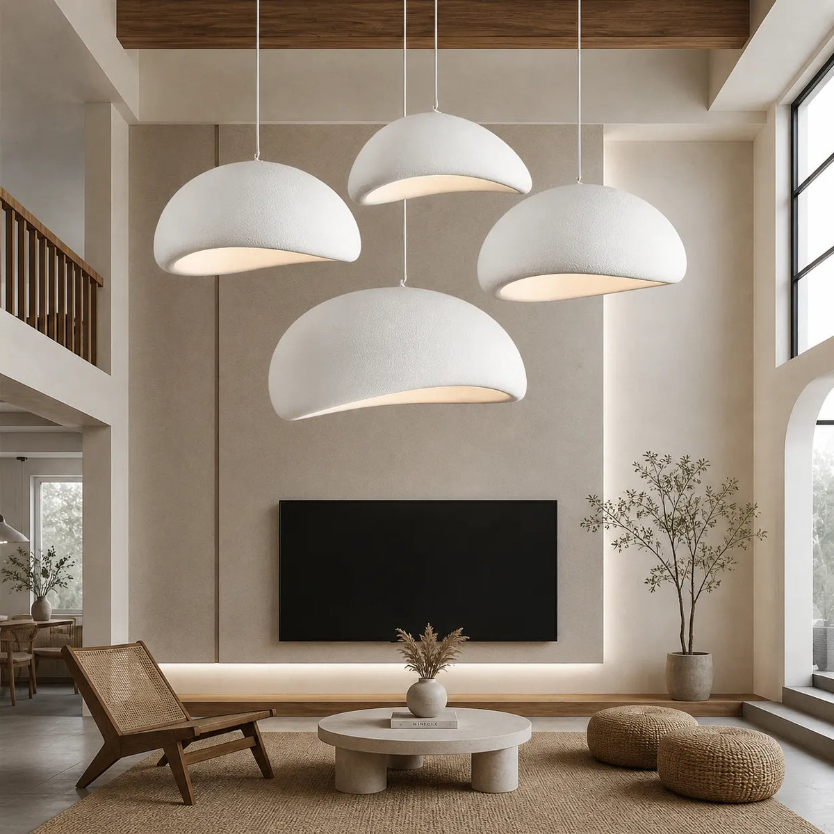 Pendant Light with Asymmetrical Dome and Smooth Fibreglass Surface