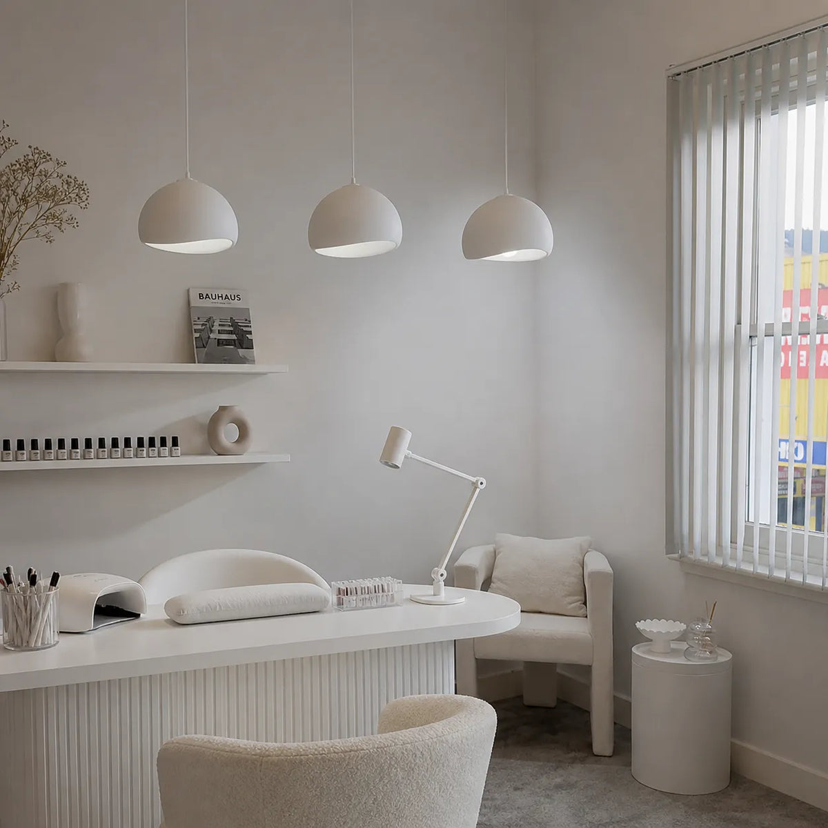 Pendant Light with Asymmetrical Dome and Smooth Fibreglass Surface