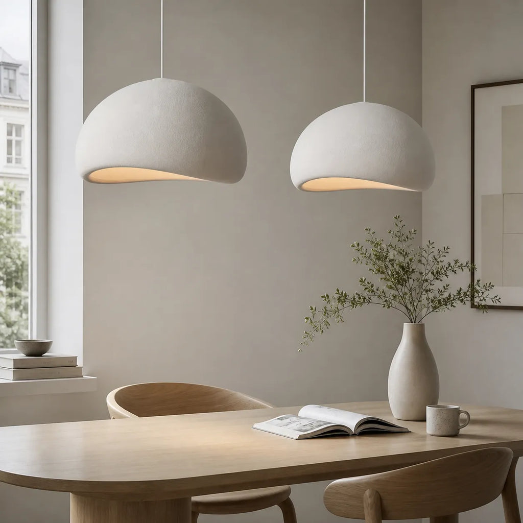 Pendant Light with Asymmetrical Dome and Smooth Fibreglass Surface