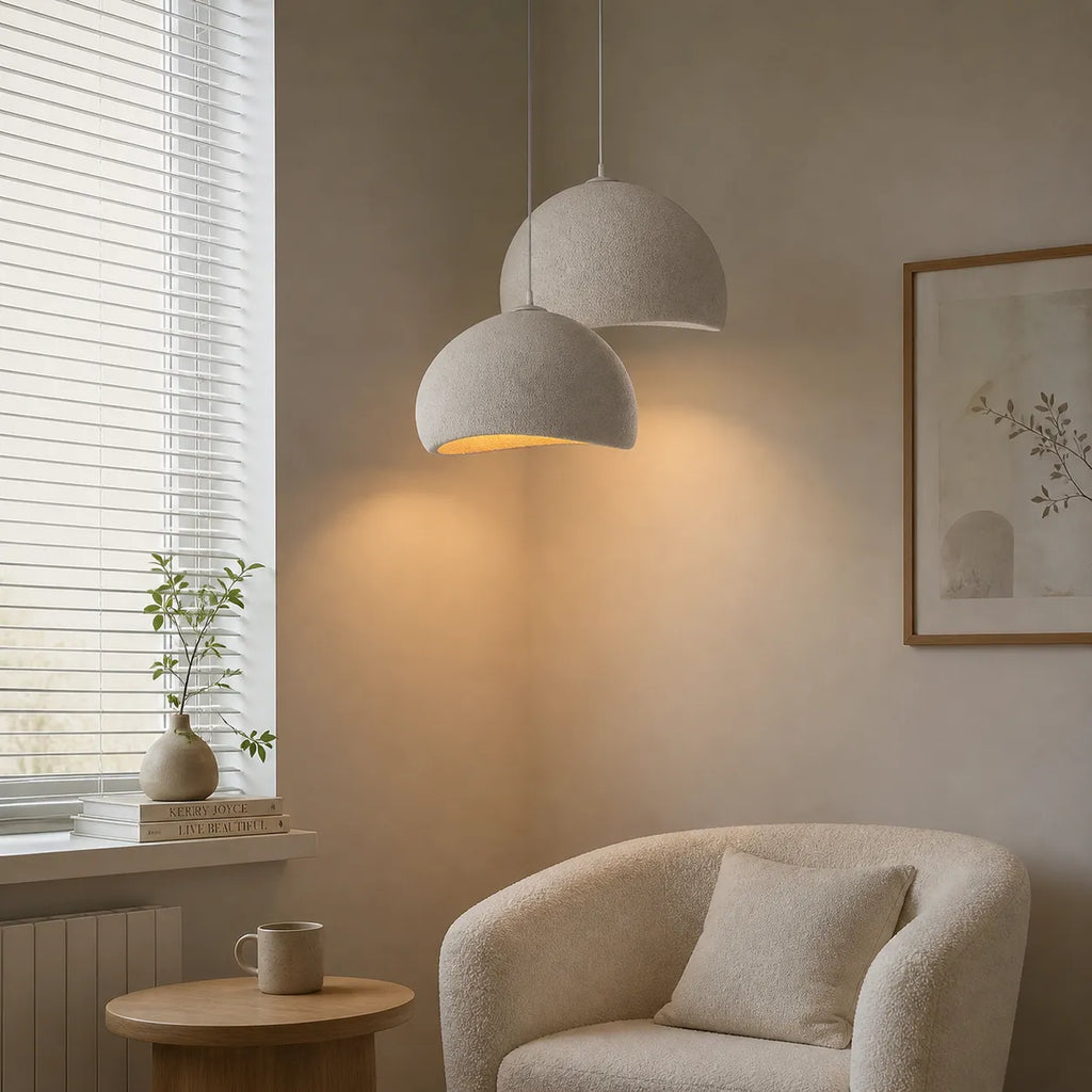 Pendant Light with Asymmetrical Dome and Smooth Fibreglass Surface