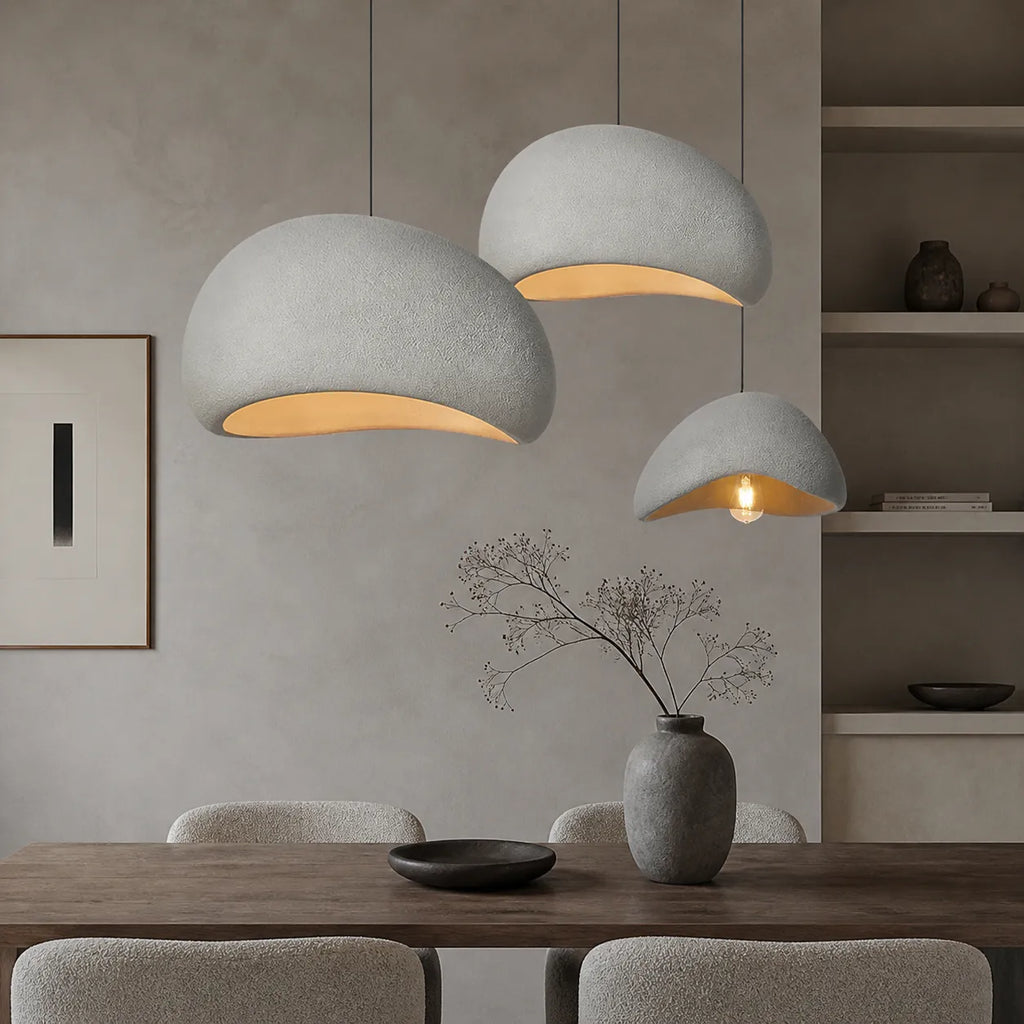 Pendant Light with Asymmetrical Dome and Smooth Fibreglass Surface
