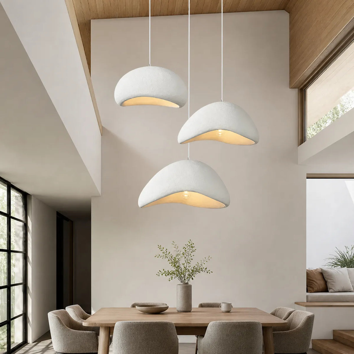 Pendant Light with Asymmetrical Dome and Smooth Fibreglass Surface