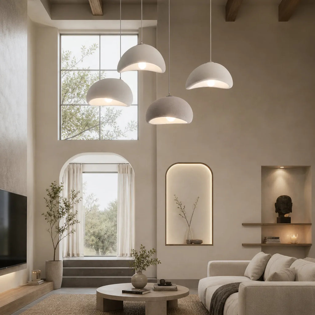 Pendant Light with Asymmetrical Dome and Smooth Fibreglass Surface