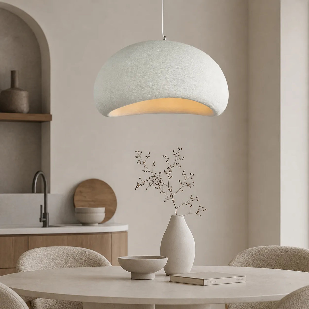 Pendant Light with Asymmetrical Dome and Smooth Fibreglass Surface