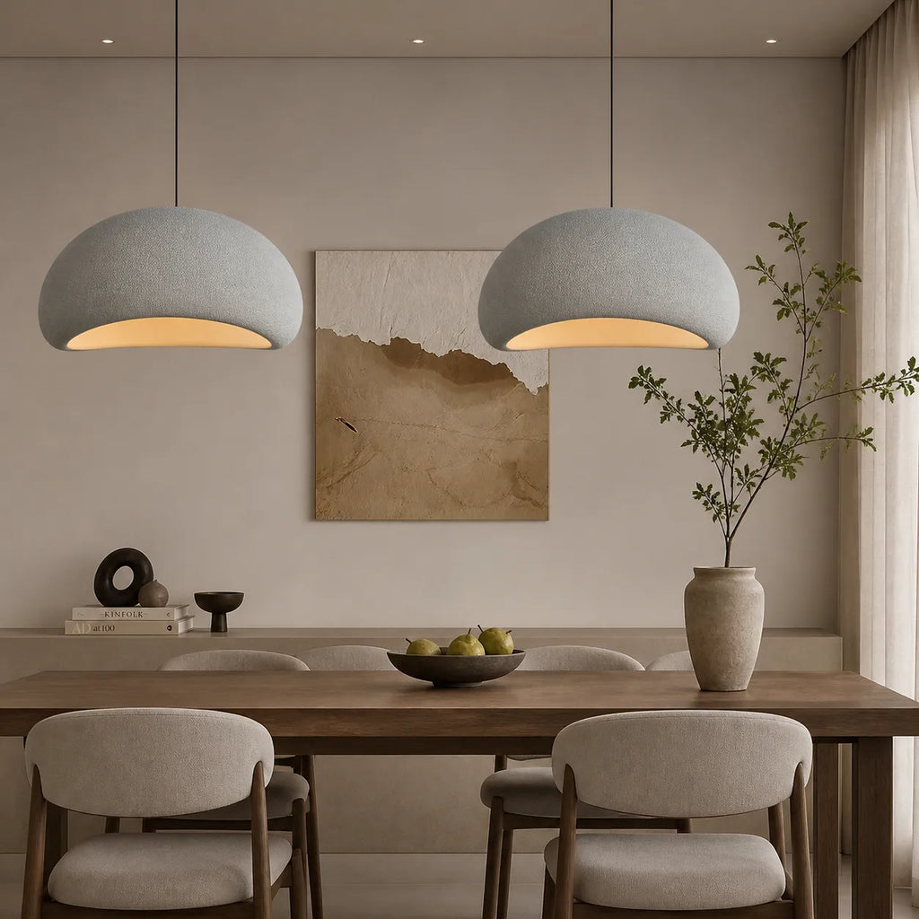 Pendant Light with Asymmetrical Dome and Smooth Fibreglass Surface