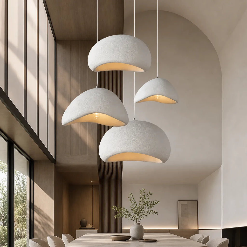 Pendant Light with Asymmetrical Dome and Smooth Fibreglass Surface