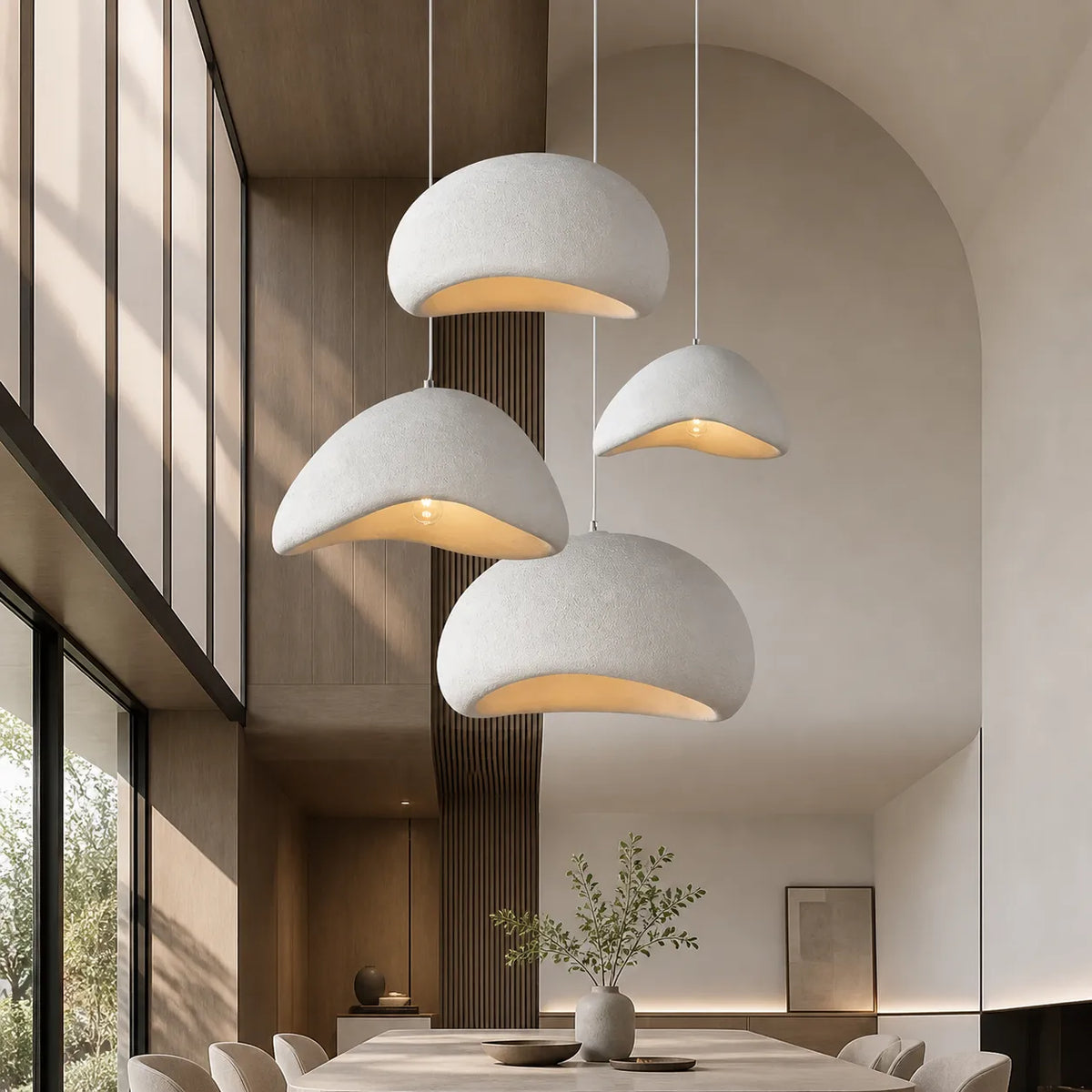 Pendant Light with Asymmetrical Dome and Smooth Fibreglass Surface