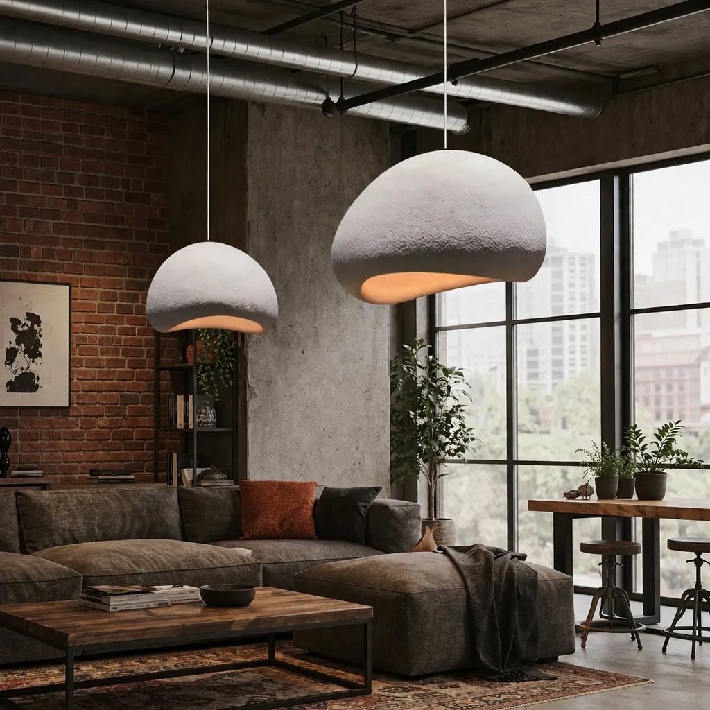 Pendant Light with Asymmetrical Dome and Smooth Fibreglass Surface