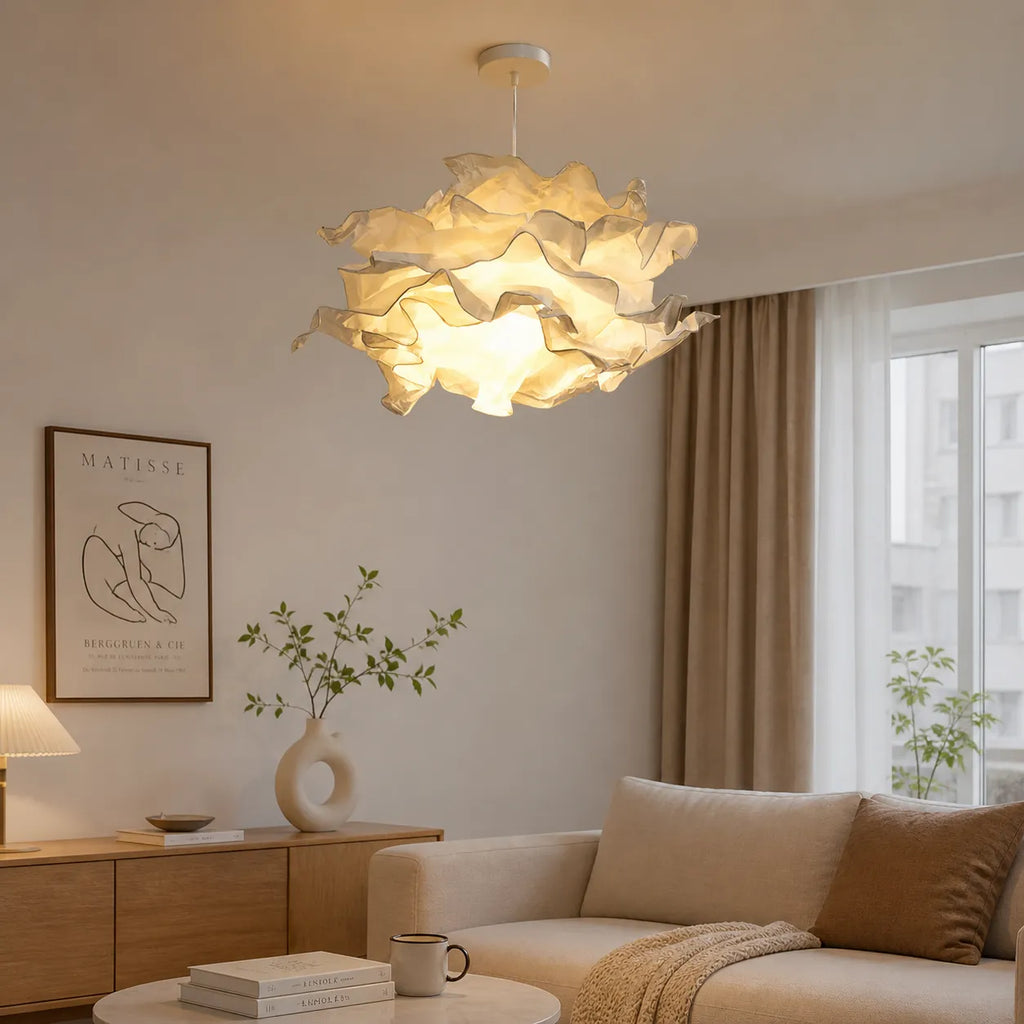 Lampada a sospensione con paralume in carta ispirato alle nuvole e luce LED ambientale calda