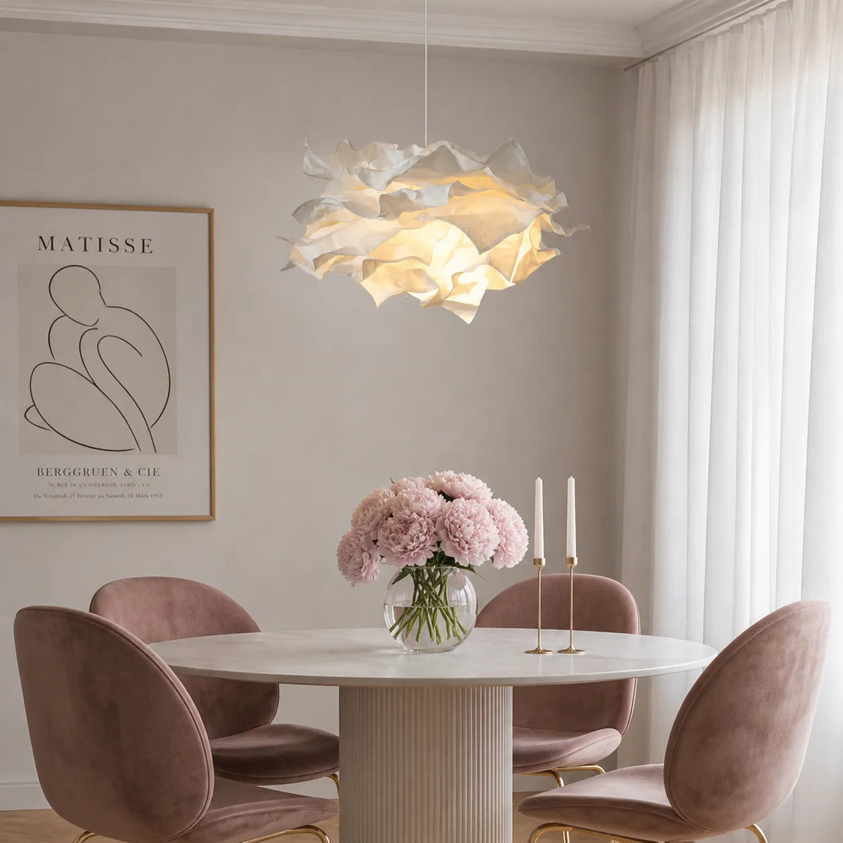 Lampada a sospensione con paralume in carta ispirato alle nuvole e luce LED ambientale calda