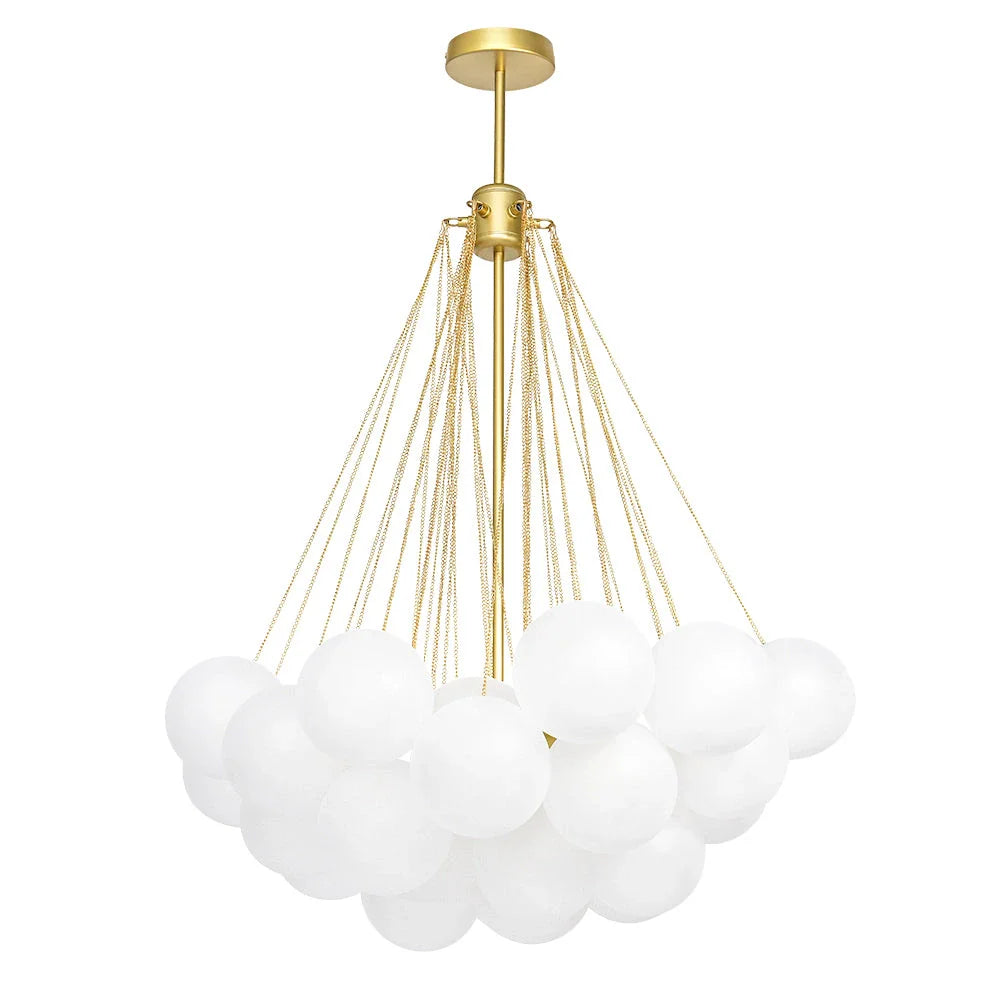Glass Bubble Chandelier with Frosted and Contemporary Metal Hardware for Dining Room