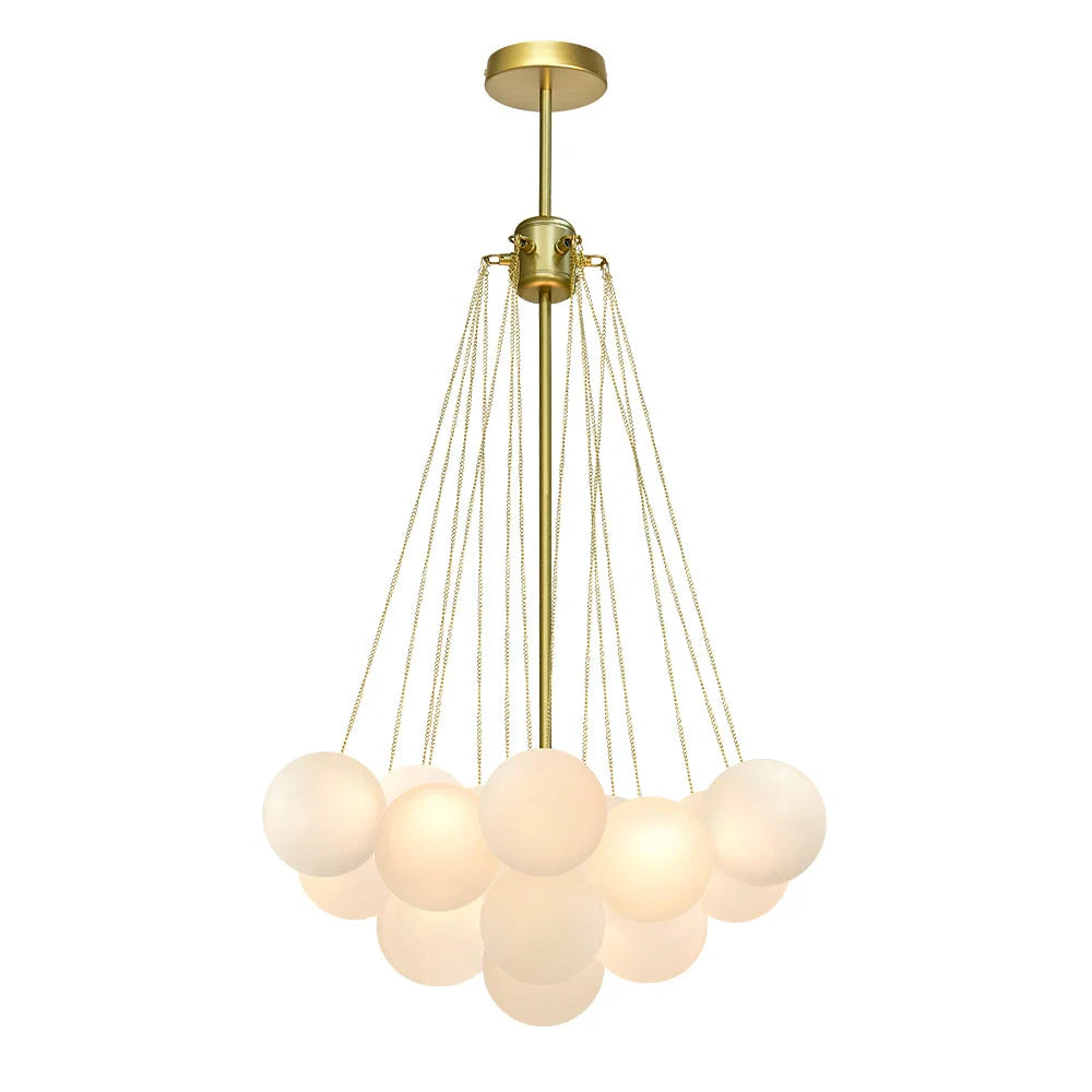 Glass Bubble Chandelier with Frosted and Contemporary Metal Hardware for Dining Room