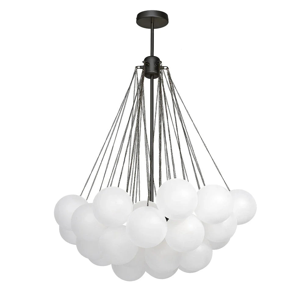 Glass Bubble Chandelier with Frosted and Contemporary Metal Hardware for Dining Room