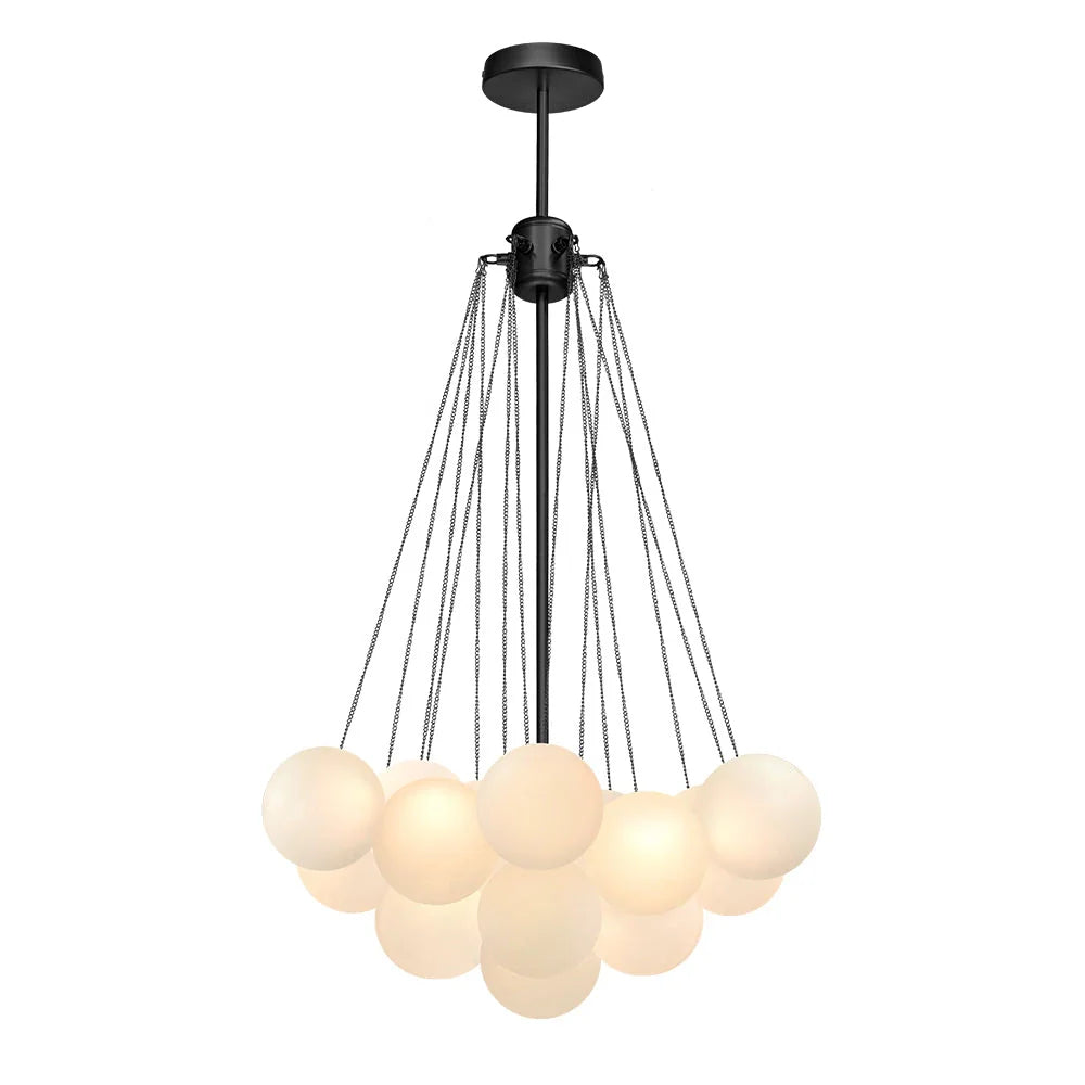Glass Bubble Chandelier with Frosted and Contemporary Metal Hardware for Dining Room