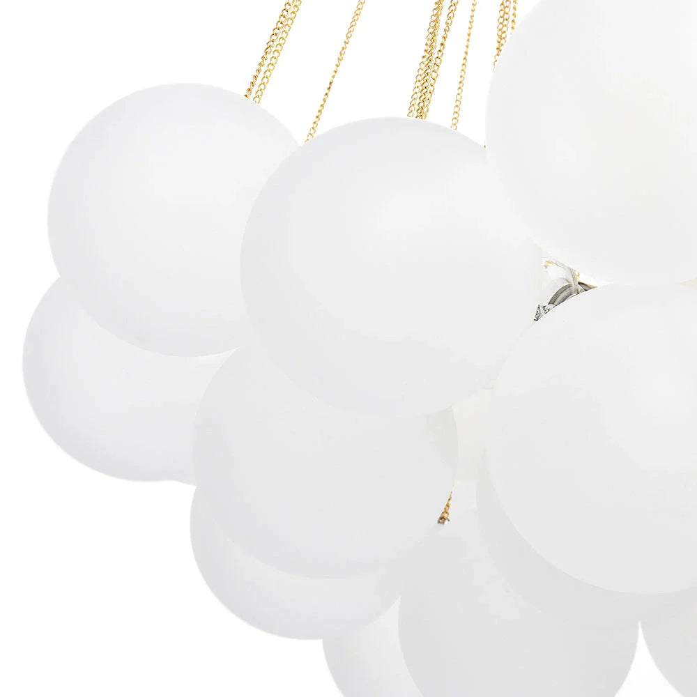 Glass Bubble Chandelier with Frosted and Contemporary Metal Hardware for Dining Room