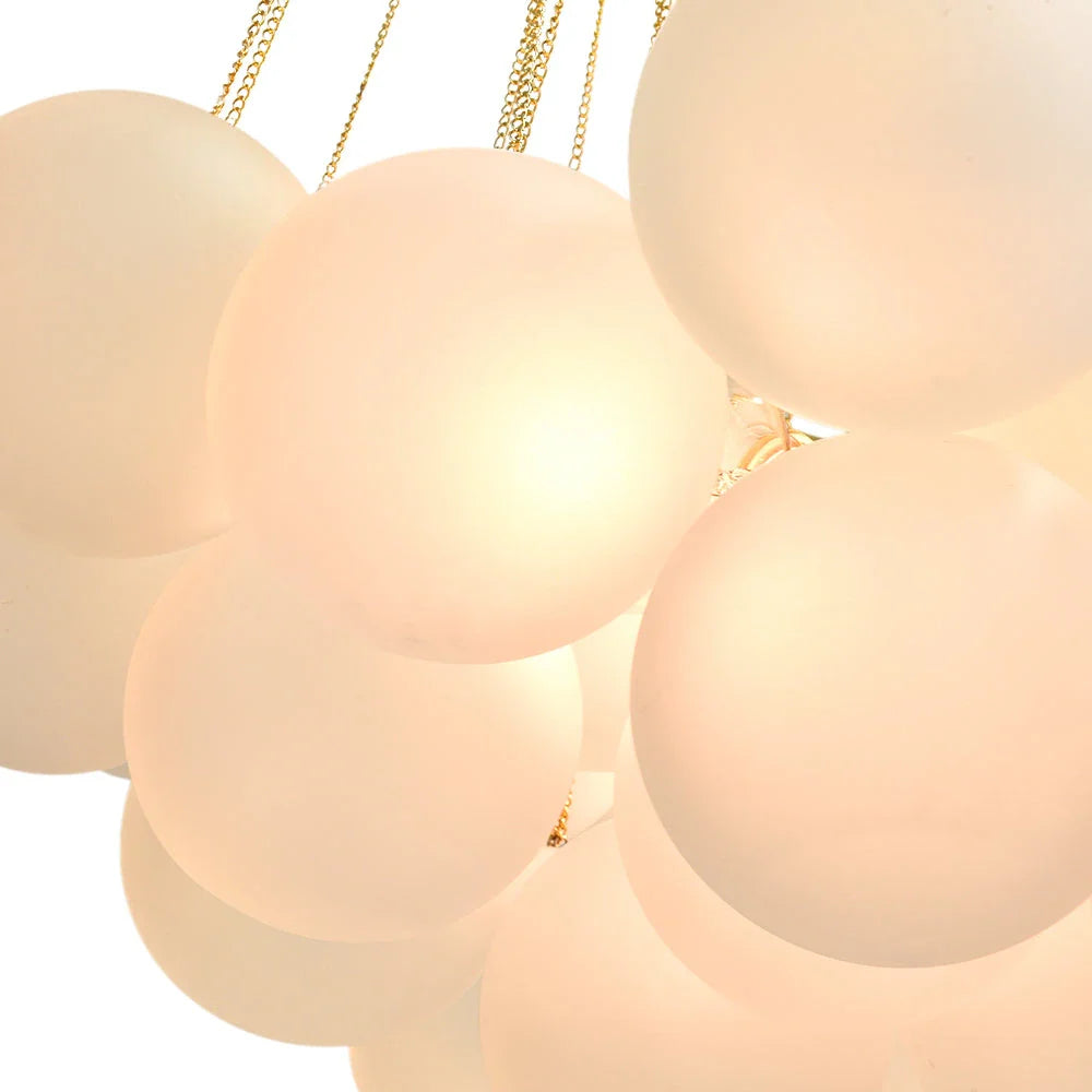 Glass Bubble Chandelier with Frosted and Contemporary Metal Hardware for Dining Room