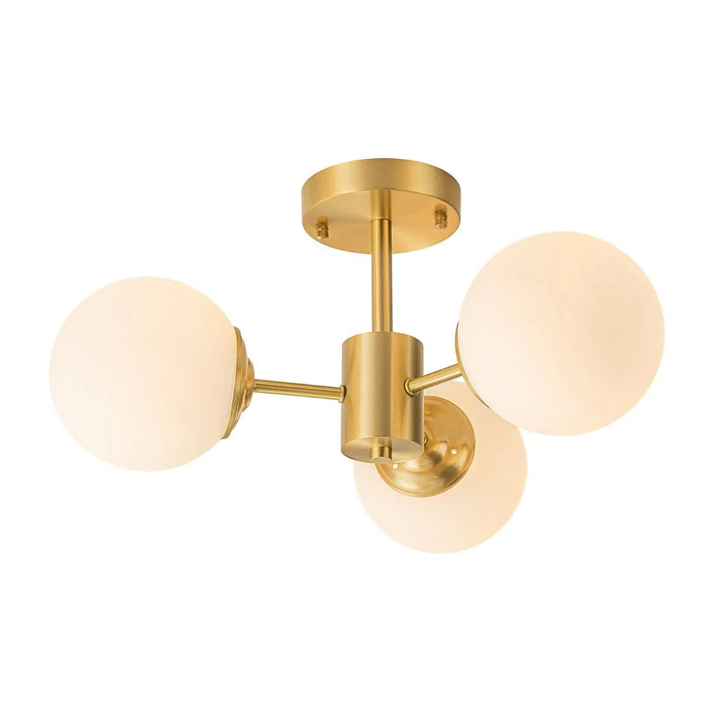 Kitchen Ceiling Lights Semi Flush Mount 3-Light Brass Glass Globe Mid-Century