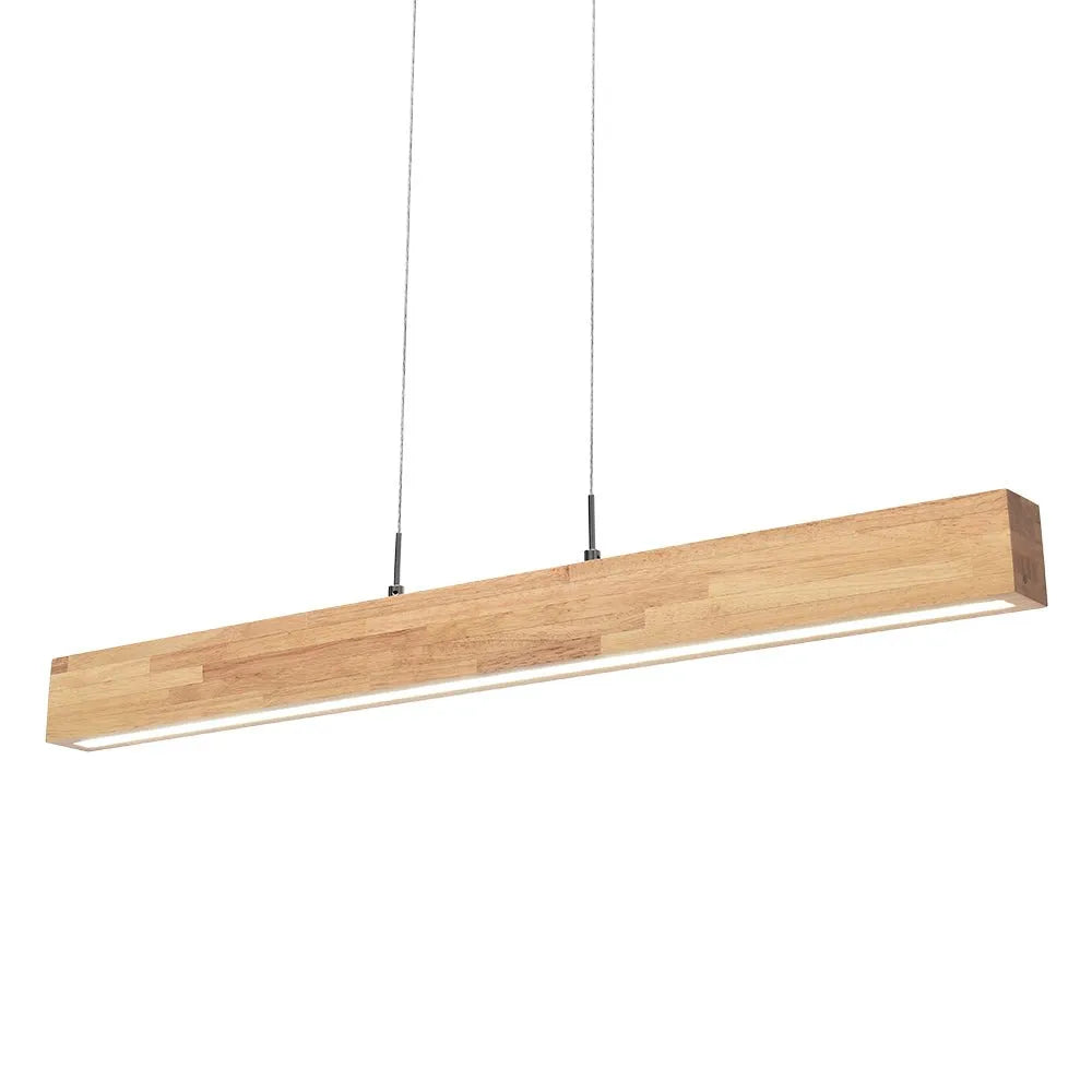 Suspension linéaire avec LED à intensité variable et touche de bois naturel, pour une salle à manger moderne