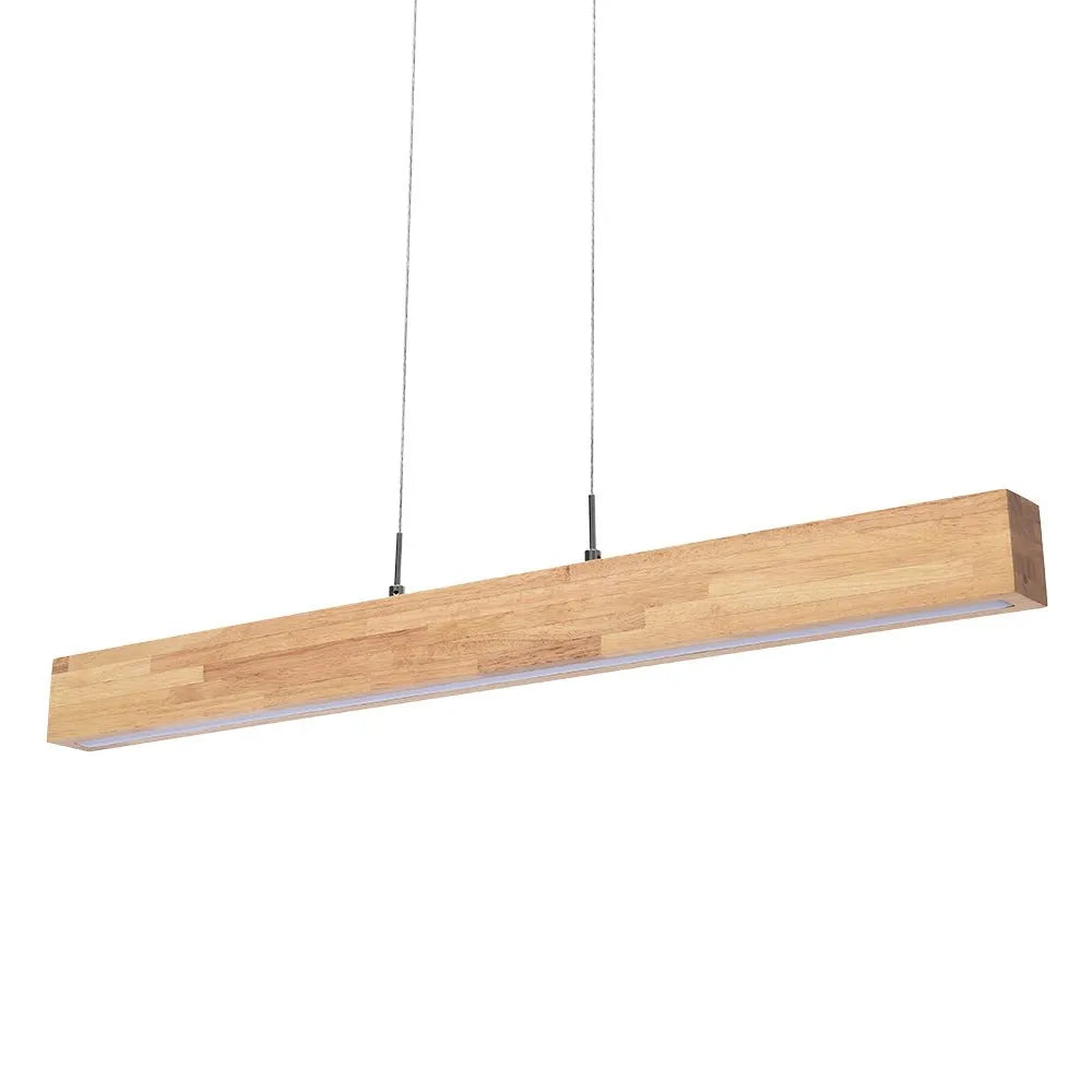 Suspension linéaire avec LED à intensité variable et touche de bois naturel, pour une salle à manger moderne