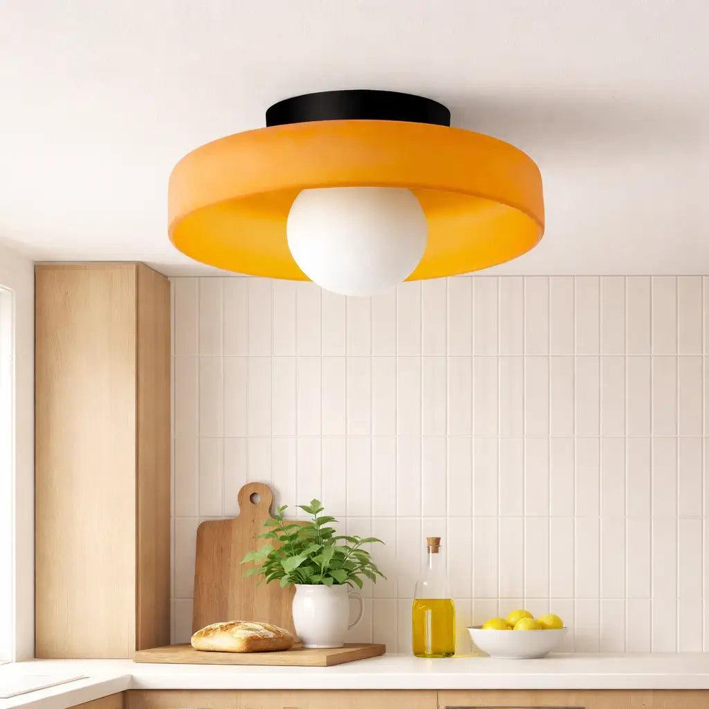 Lámparas de techo para cocina con pantalla esférica de vidrio translúcido y montaje semiempotrado