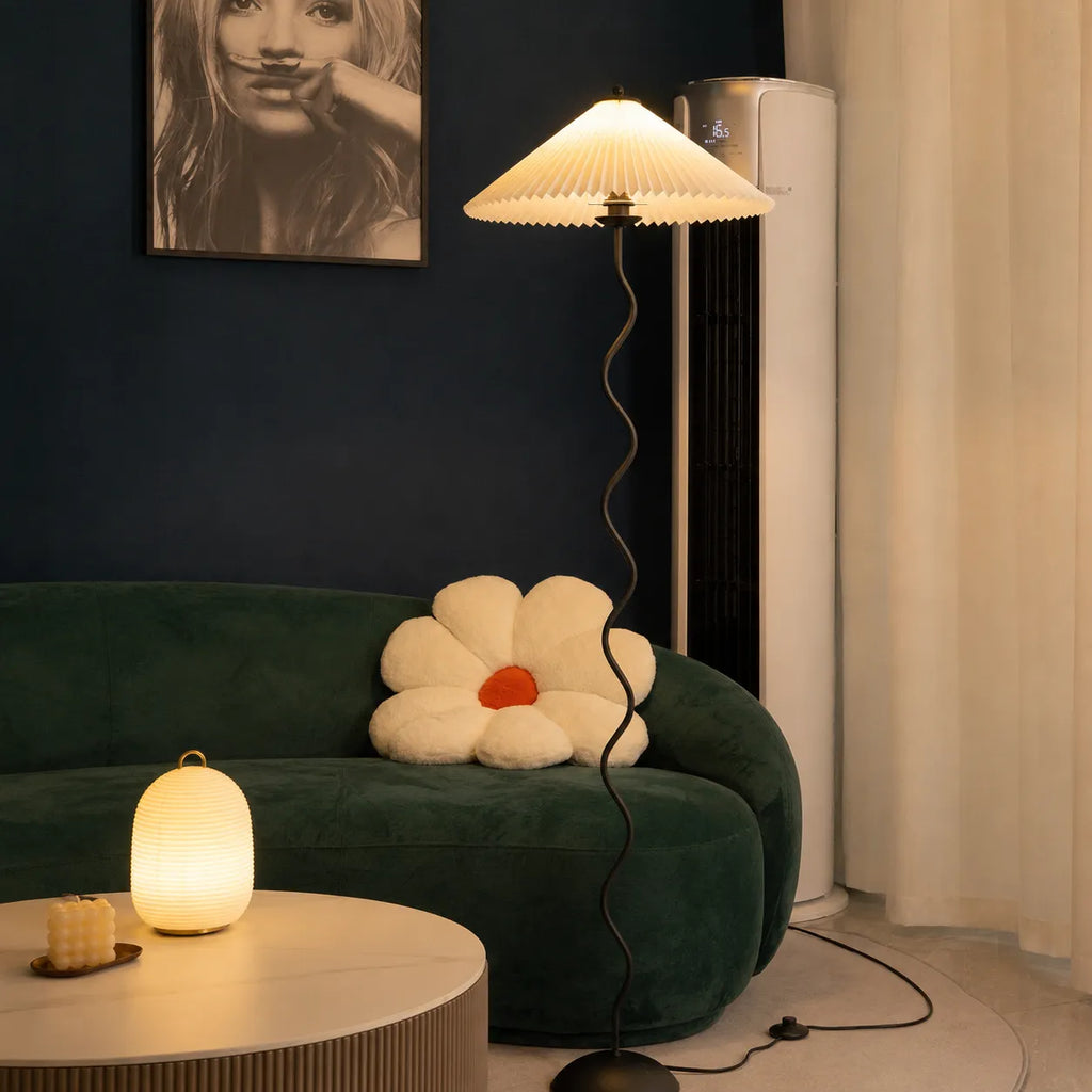 Floor Lamp with Modern Sculptural Metal Base and Fabric Shade 150cm Tall Standing Light