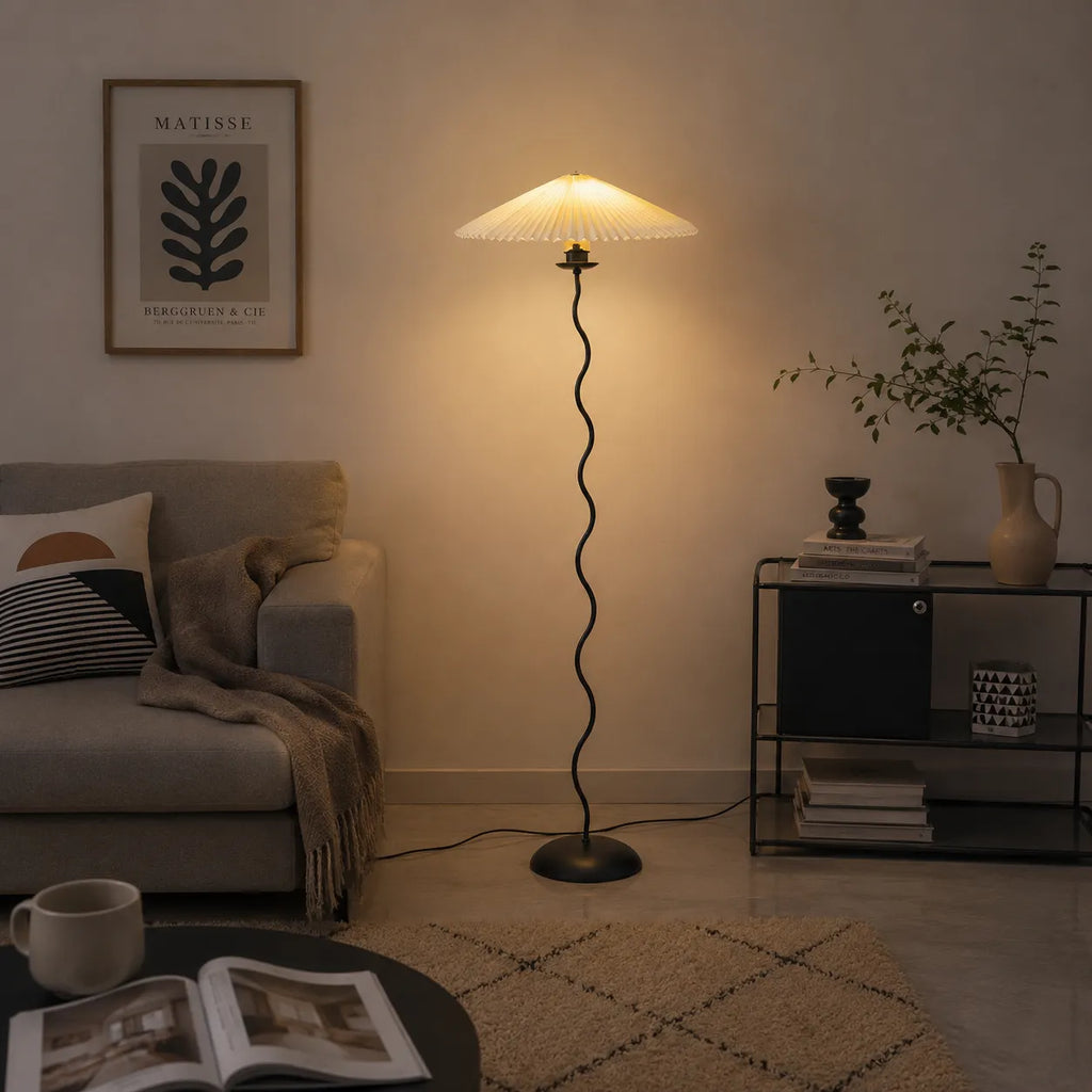 Floor Lamp with Modern Sculptural Metal Base and Fabric Shade 150cm Tall Standing Light